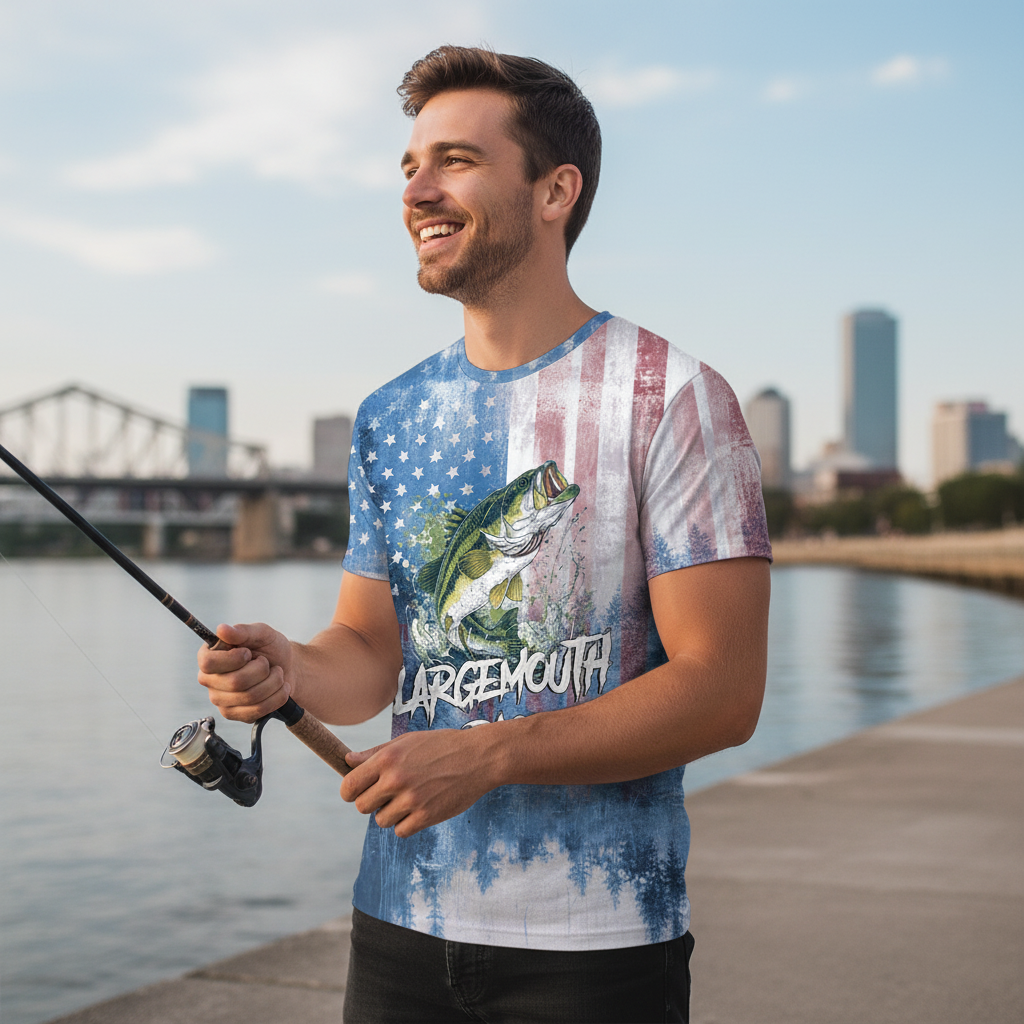 Largemouth Bass American Flag All Over Print Shirt
