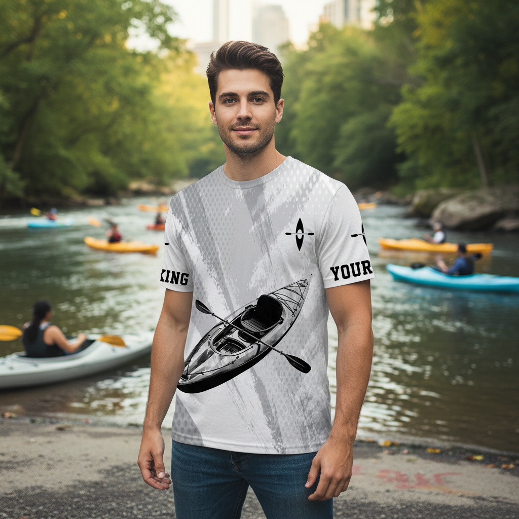 Custom Name Kayaking Black And White All Over Print Shirt