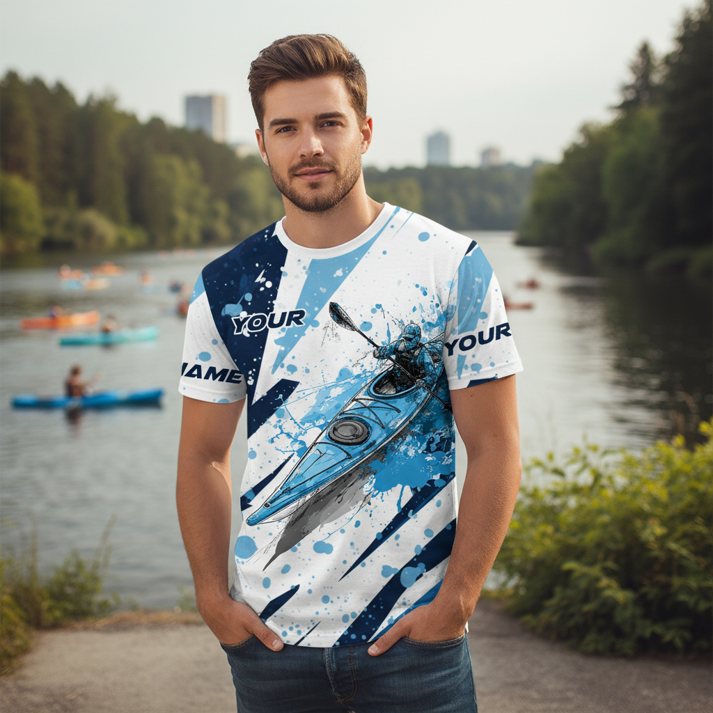 Custom Name Kayaking Blue All Over Print Shirt