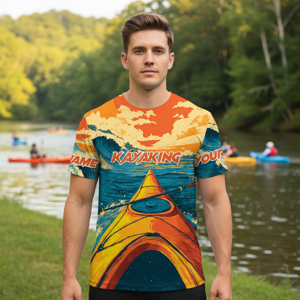Custom Name Sunset Kayaking Scene All Over Print Shirt