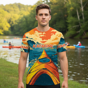 Custom Name Sunset Kayaking Scene All Over Print Shirt