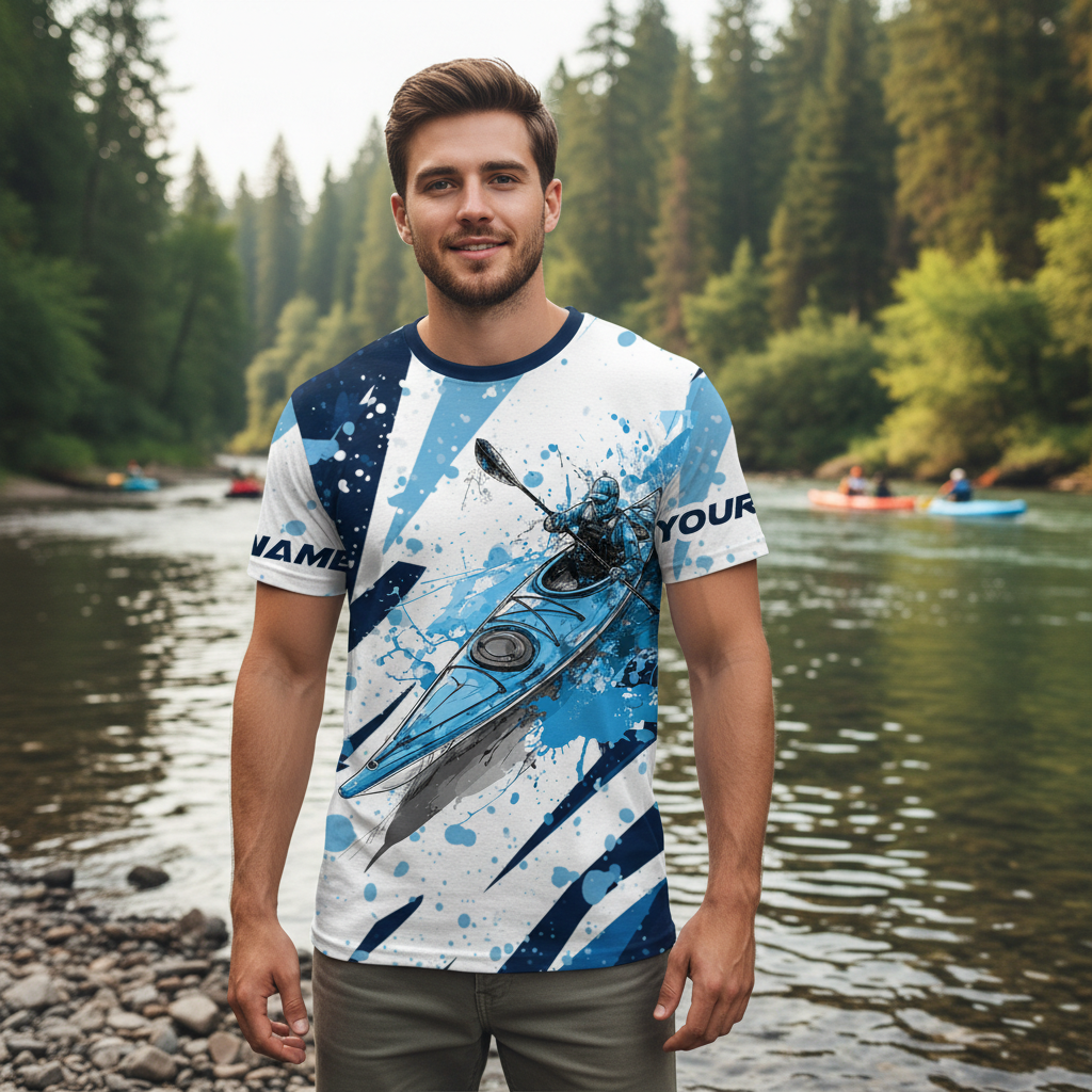 Custom Name Kayaking Blue All Over Print Shirt