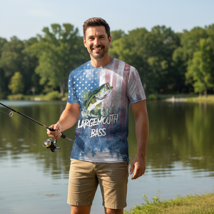 Largemouth Bass American Flag All Over Print Shirt