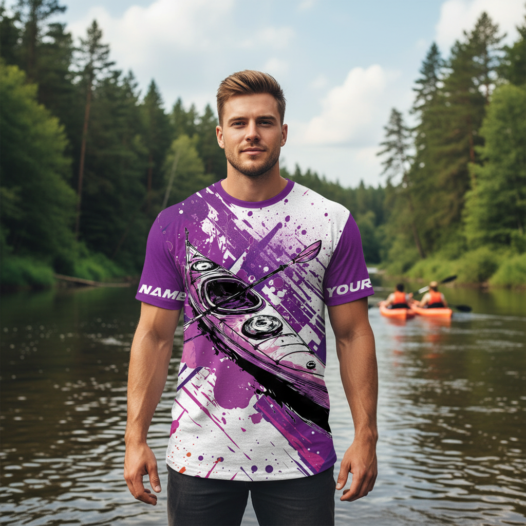 Custom Name Kayaking Purple All Over Print Shirt