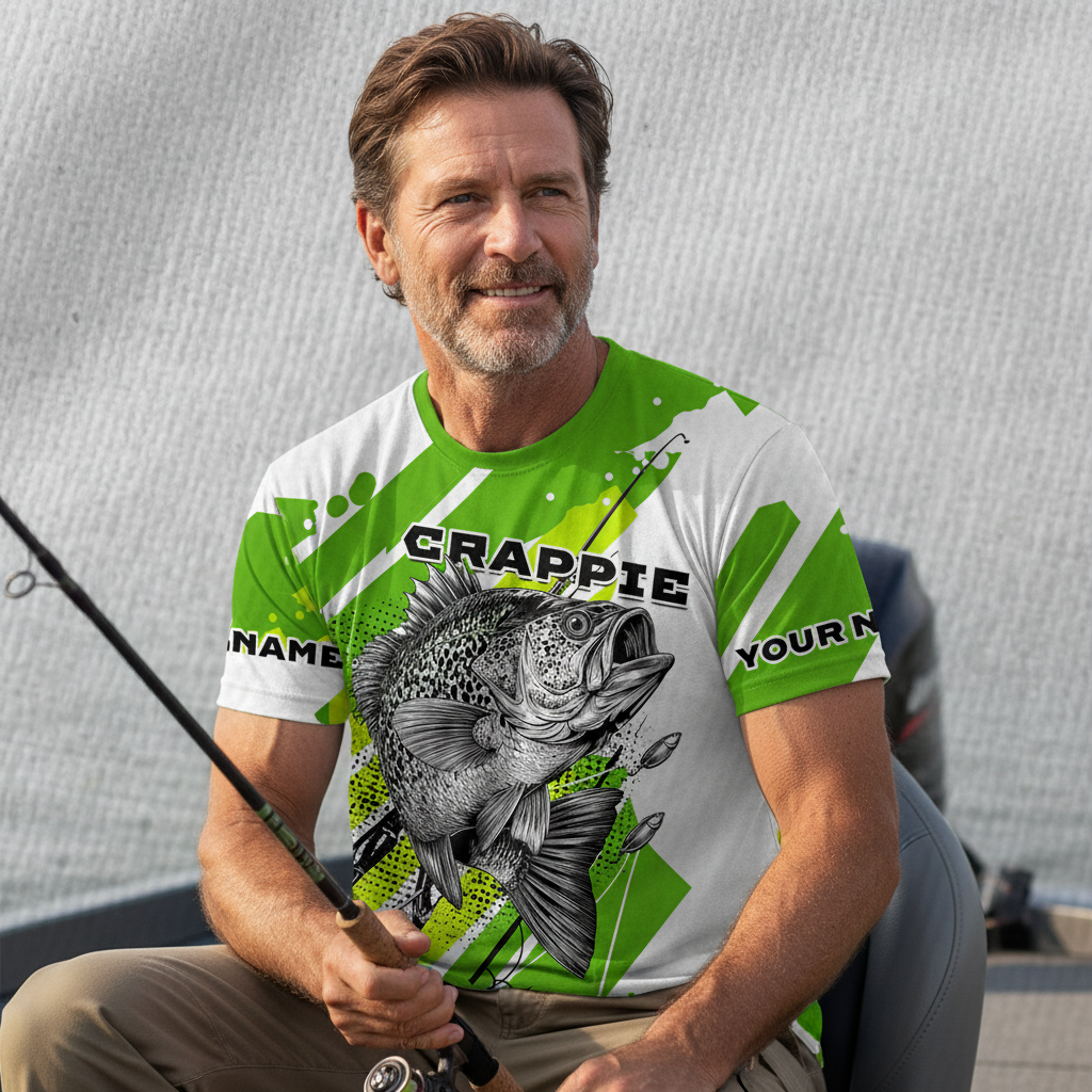 Custom Name Crappie Fish Green All Over Print Shirt