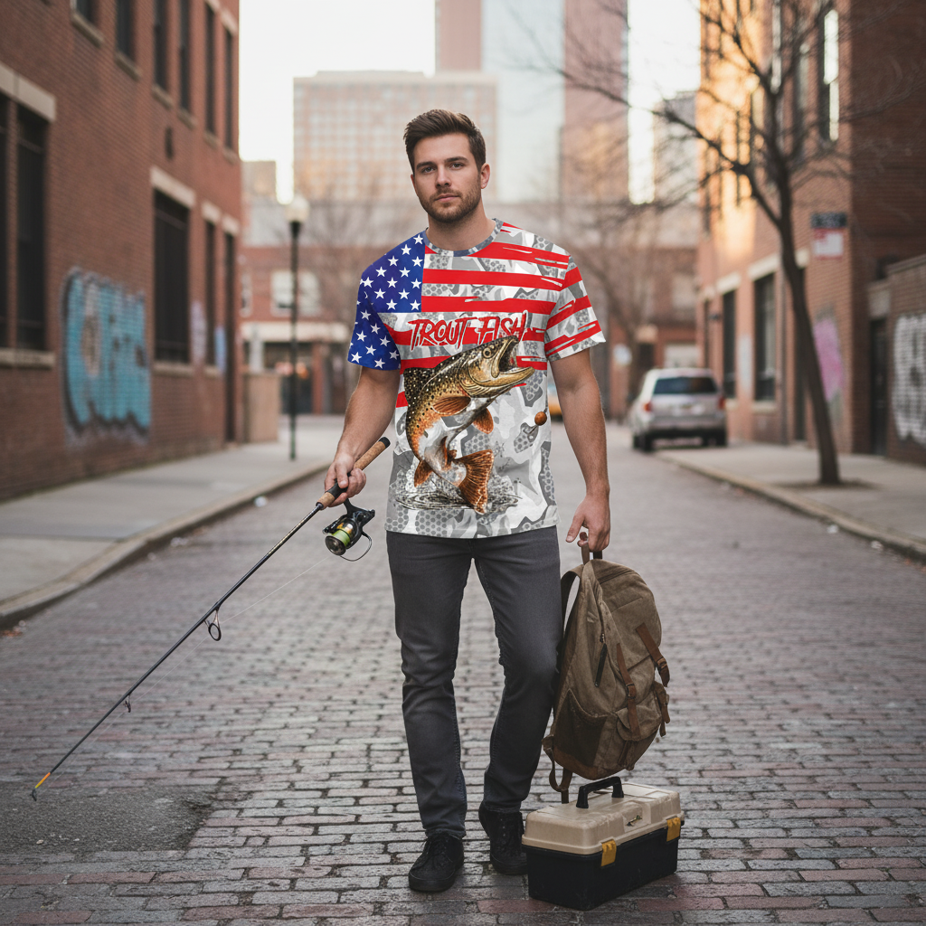 Camo American Flag Trout Fish Fishing All Over Print Shirt