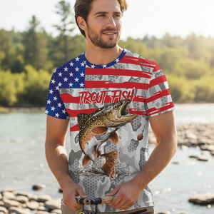 Camo American Flag Trout Fish Fishing All Over Print Shirt