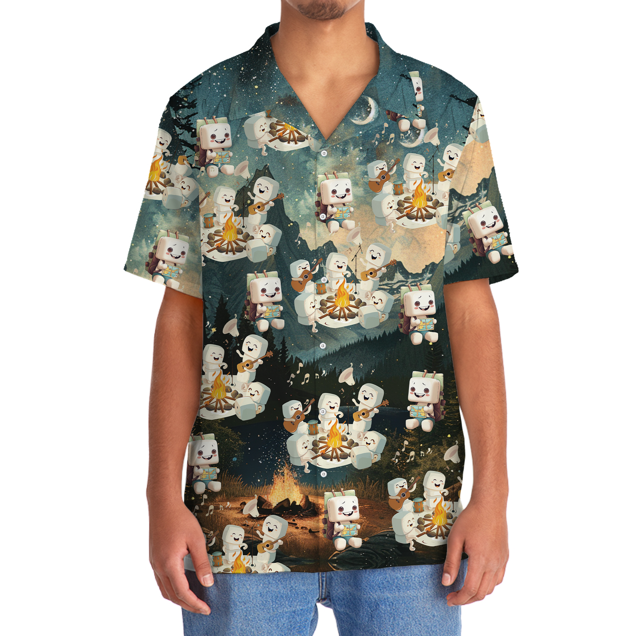 Cute Marshmallow Camping Hawaiian Shirt