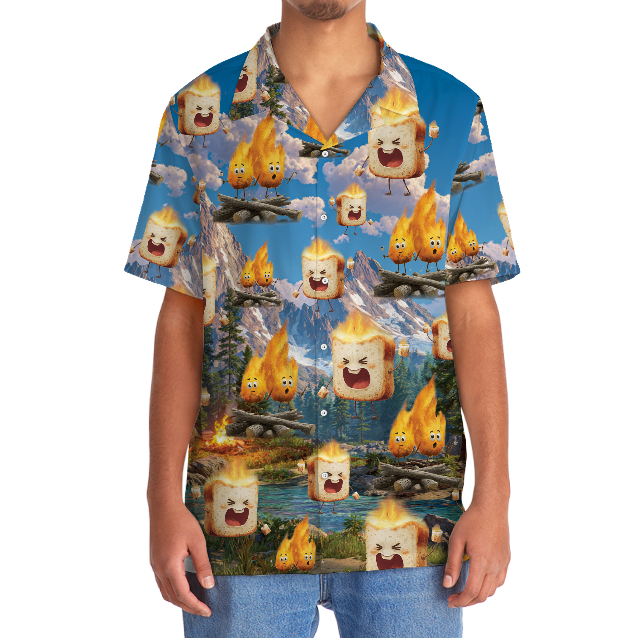 Funny Burning Marshmallow Camping Hawaiian Shirt
