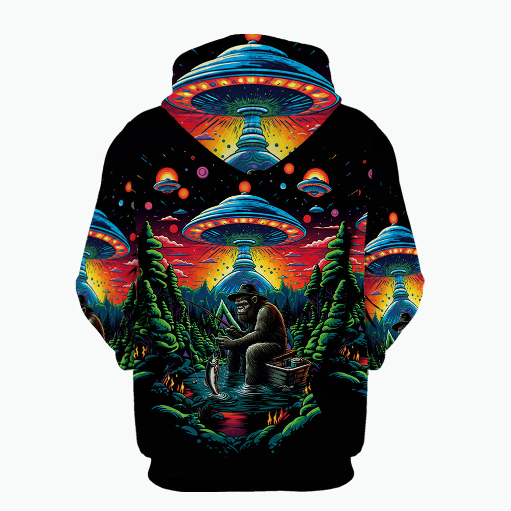 Bassquatch Bigfoot Fishing Forest All Over Print Shirt