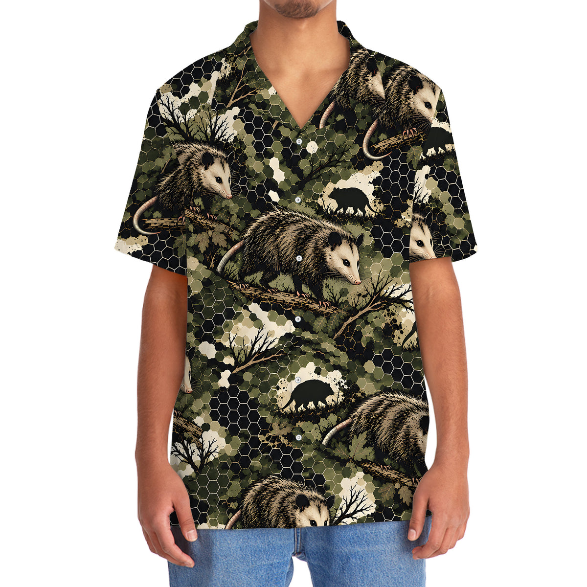 Tactical Hexagonal Opossum Camo Hawaiian Shirt