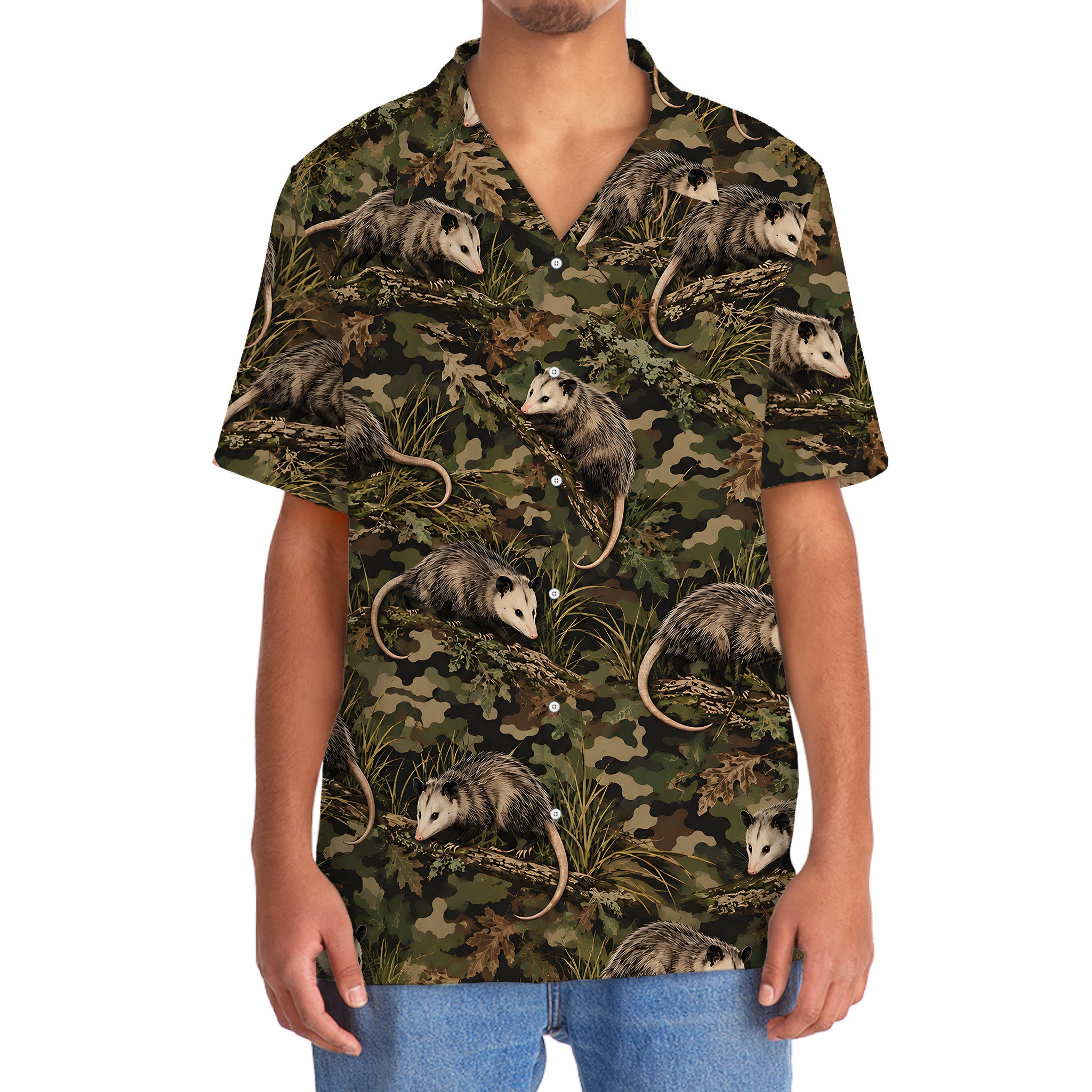 Woodland Opossum Camouflage Hawaiian Shirt