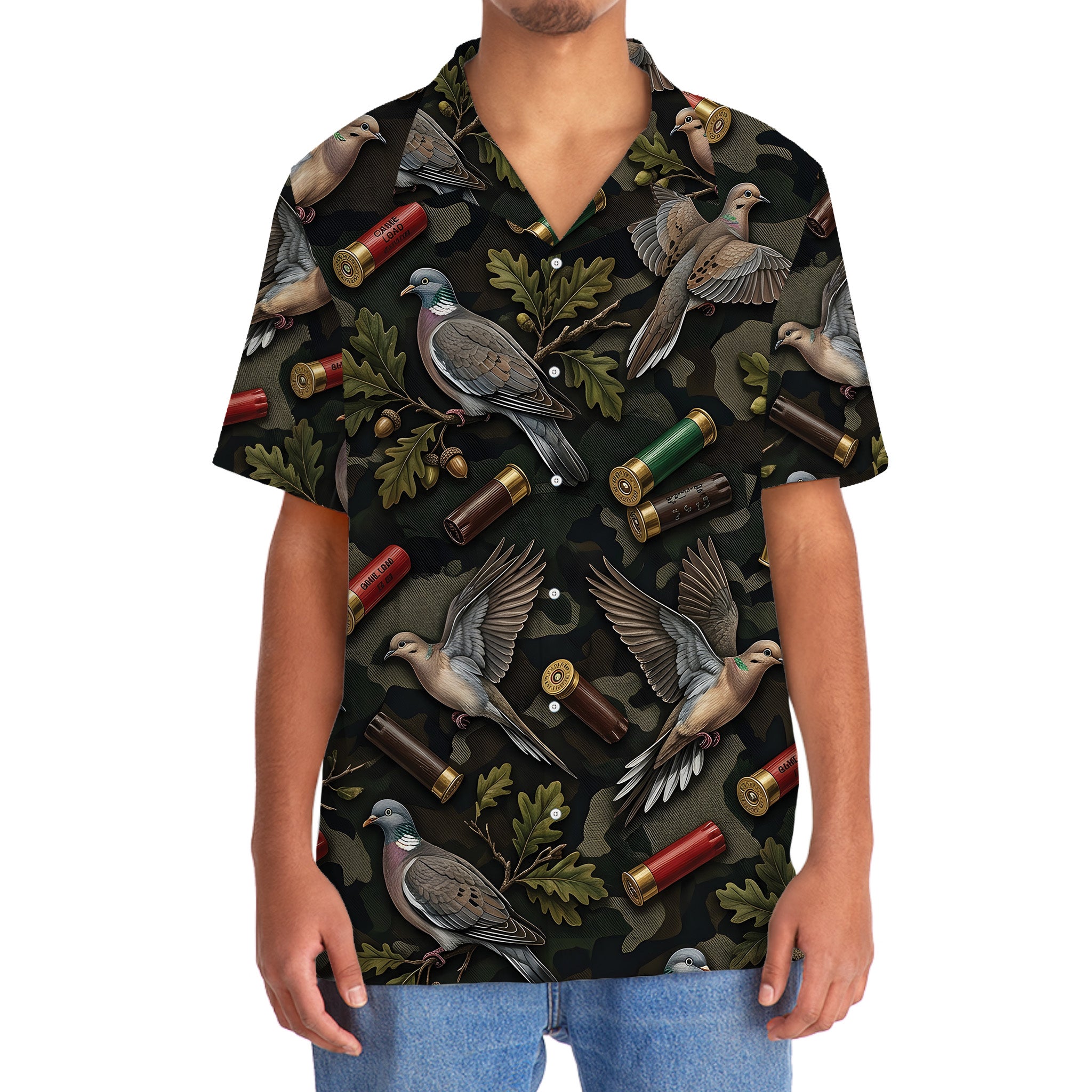 Vintage Wild Dove Hunting Camouflage Black Hawaiian Shirt