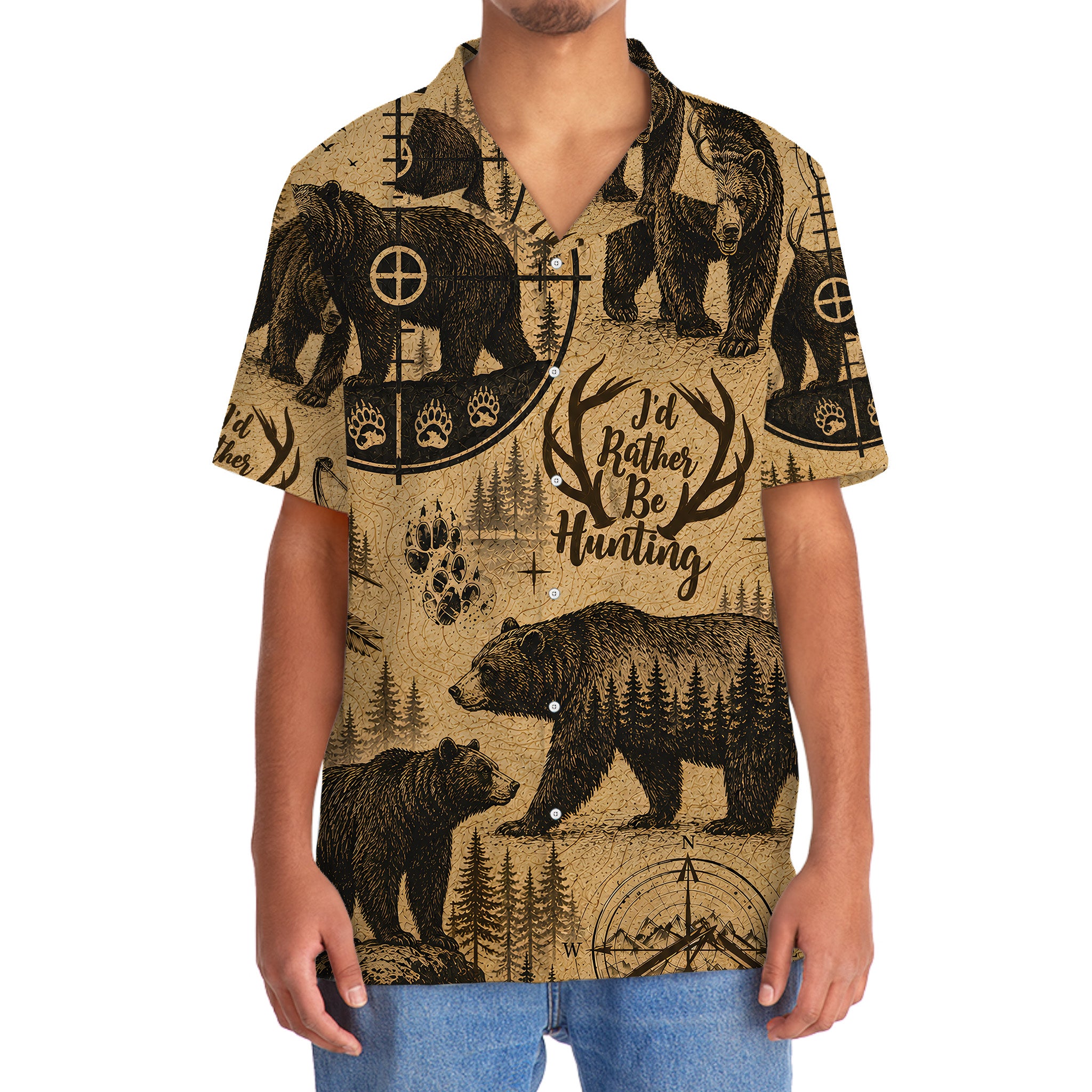 Black Bear I'd Rather Be Hunting Hawaiian Shirt