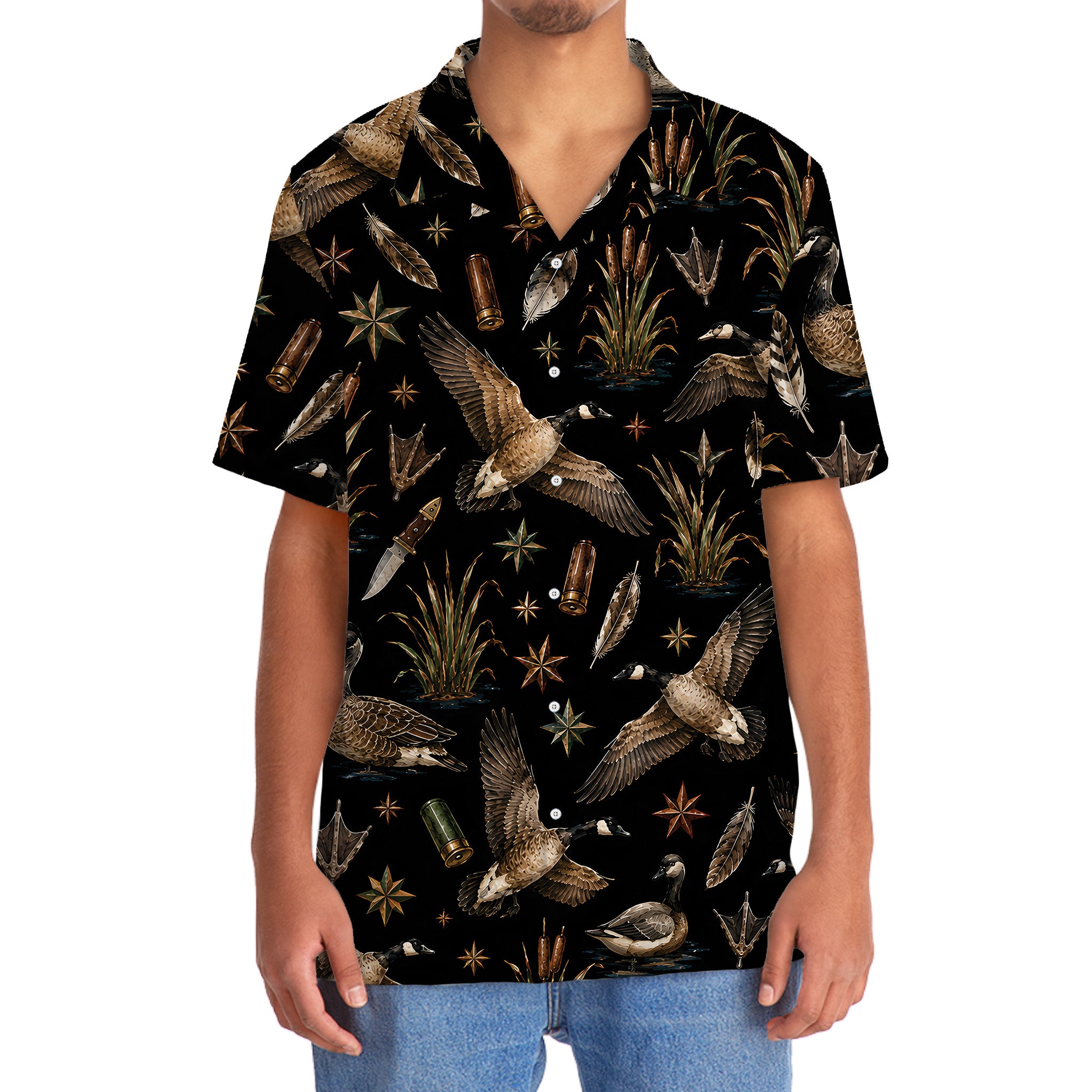 Goose Hunting Retro Black Hawaiian Shirt