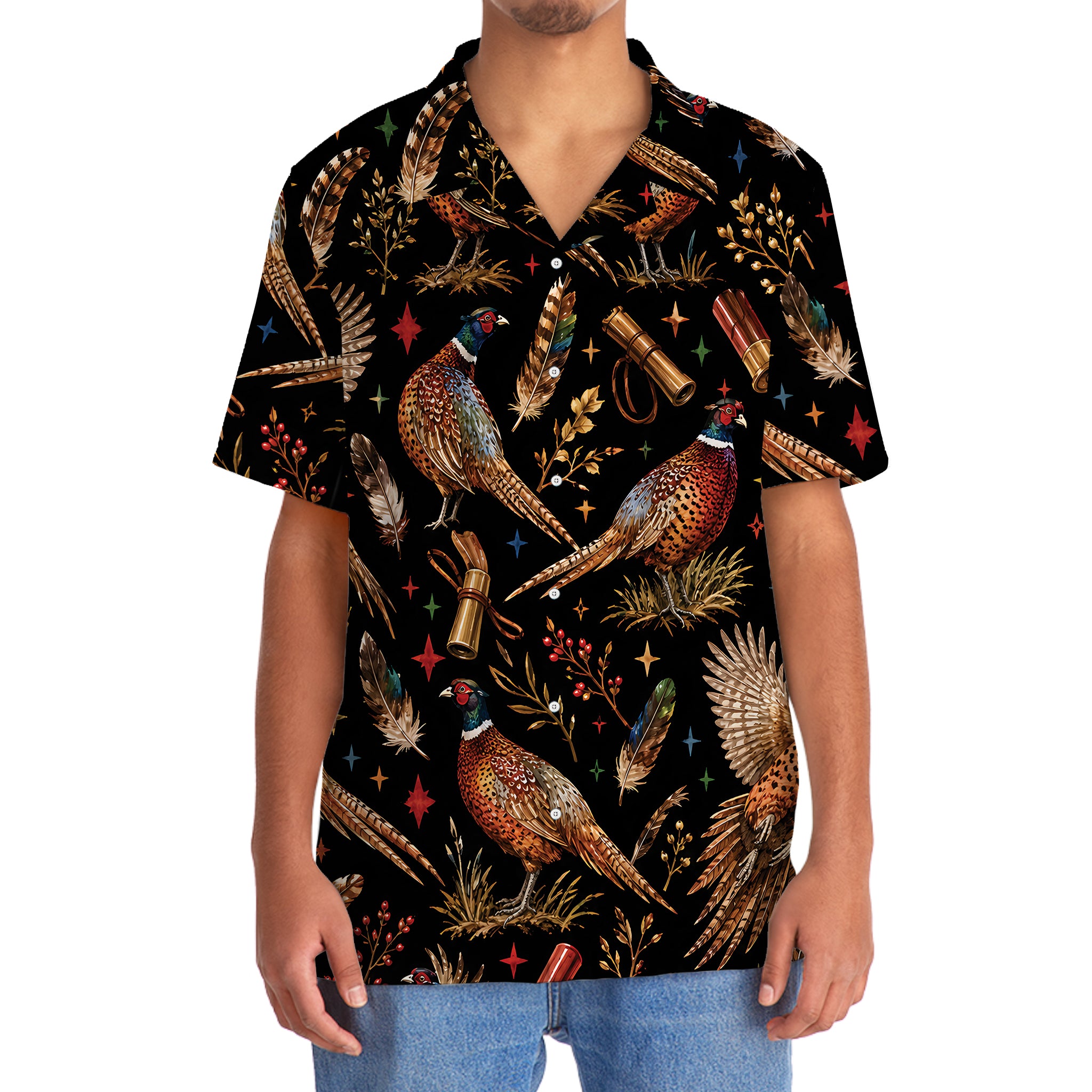 Pheasant Hunting Retro Black Hawaiian Shirt
