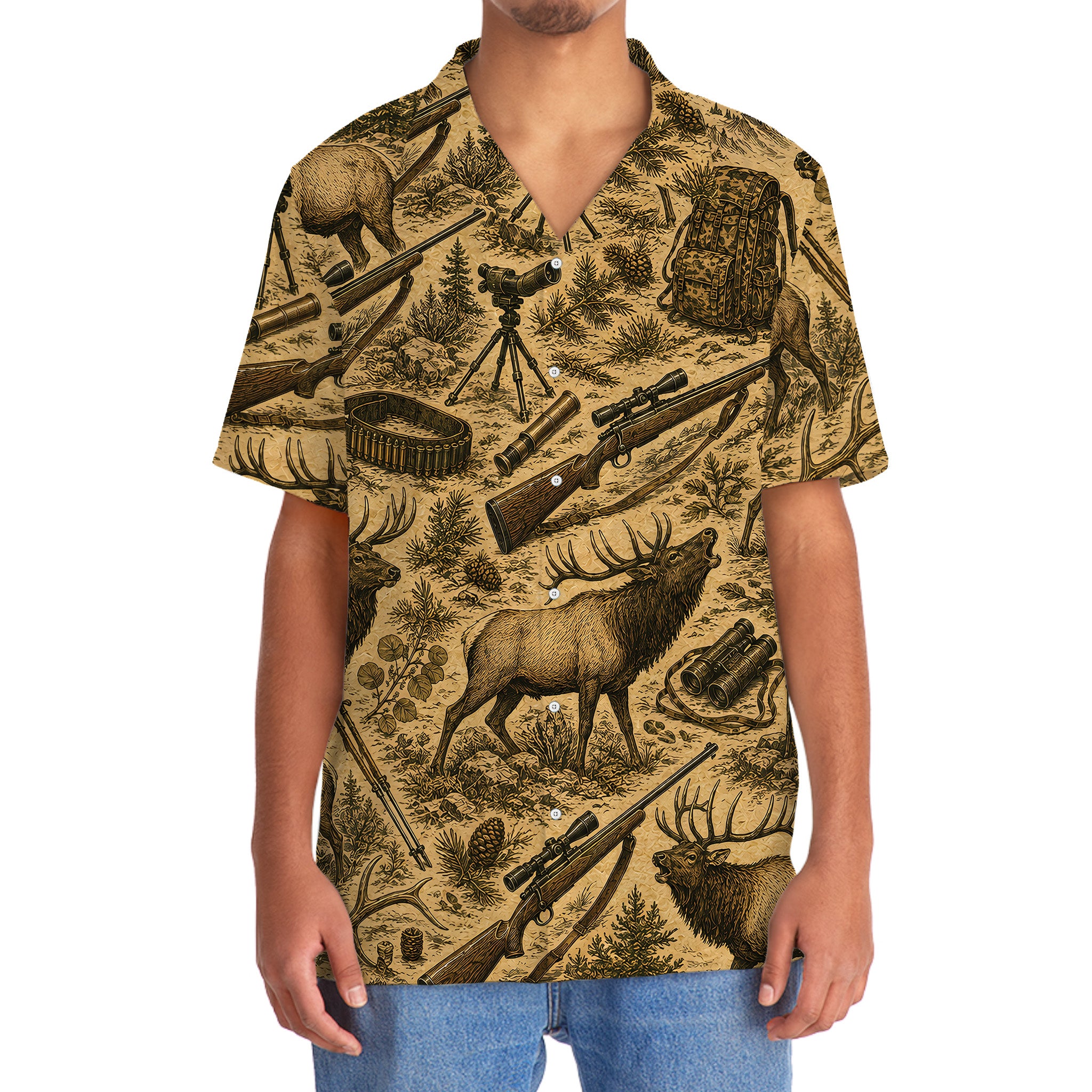 Vintage Elk Hunting Hawaiian Shirt