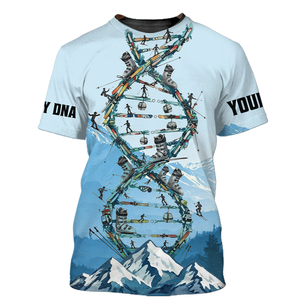 Custom Name Skiing It's In My DNA Snow-Capped Mountain All Over Print Shirt