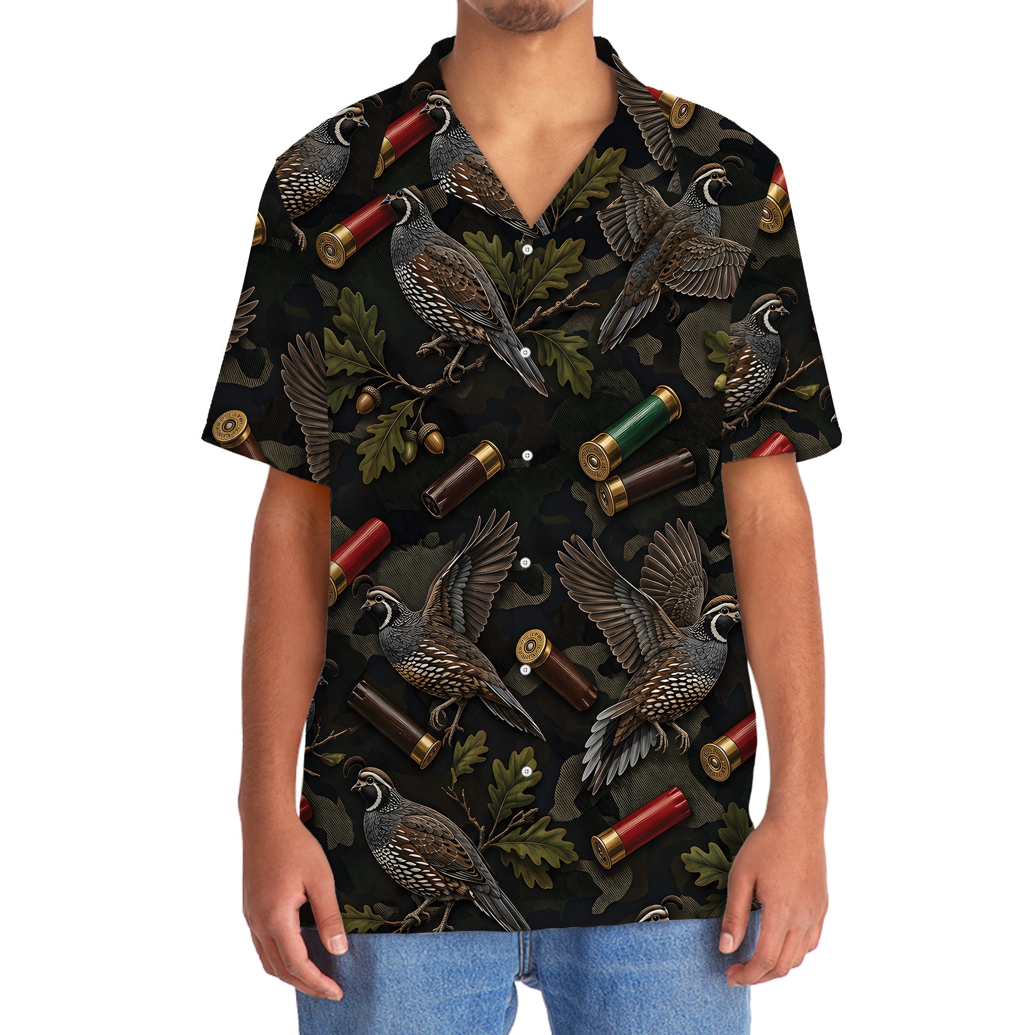 Vintage Quail Hunting Camouflage Black Hawaiian Shirt