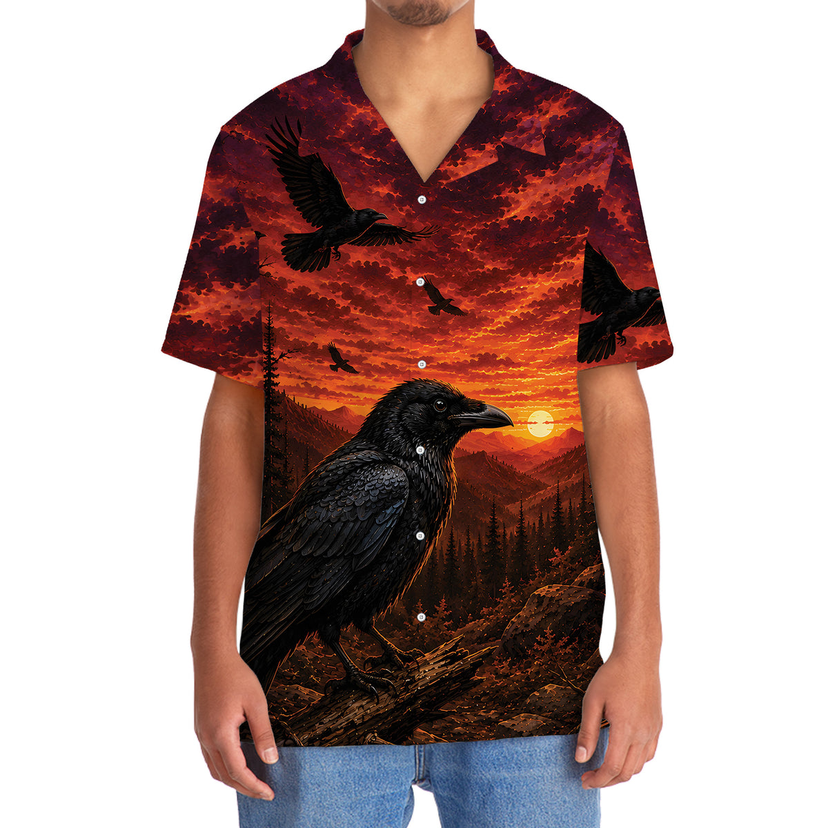 Crow Hunting Burnt Sky Hawaiian Shirt