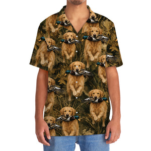 Camouflage Golden Retriever Running With Mallard Duck Hawaiian Shirt