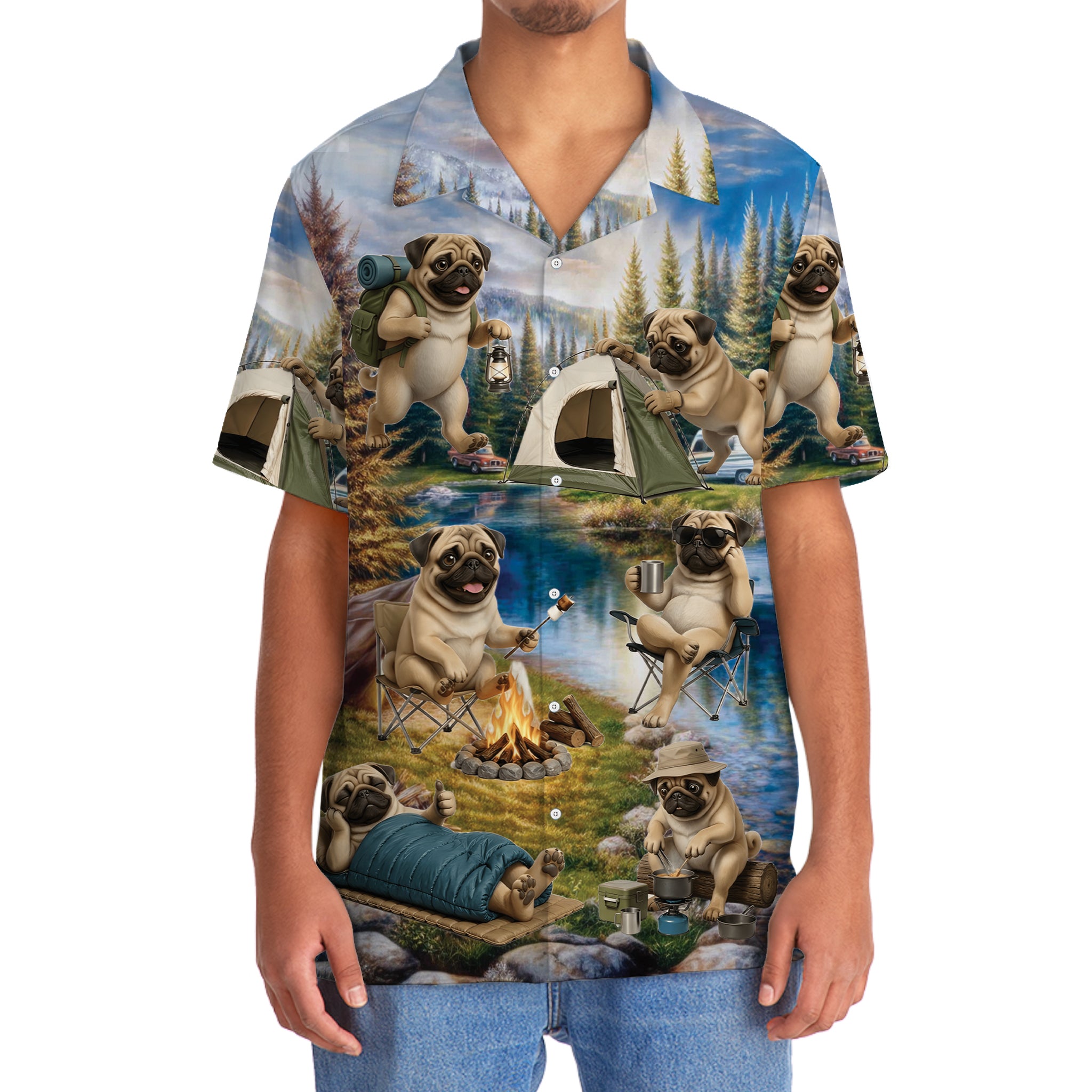 Pug Dog Funny Camping Hawaiian Shirt