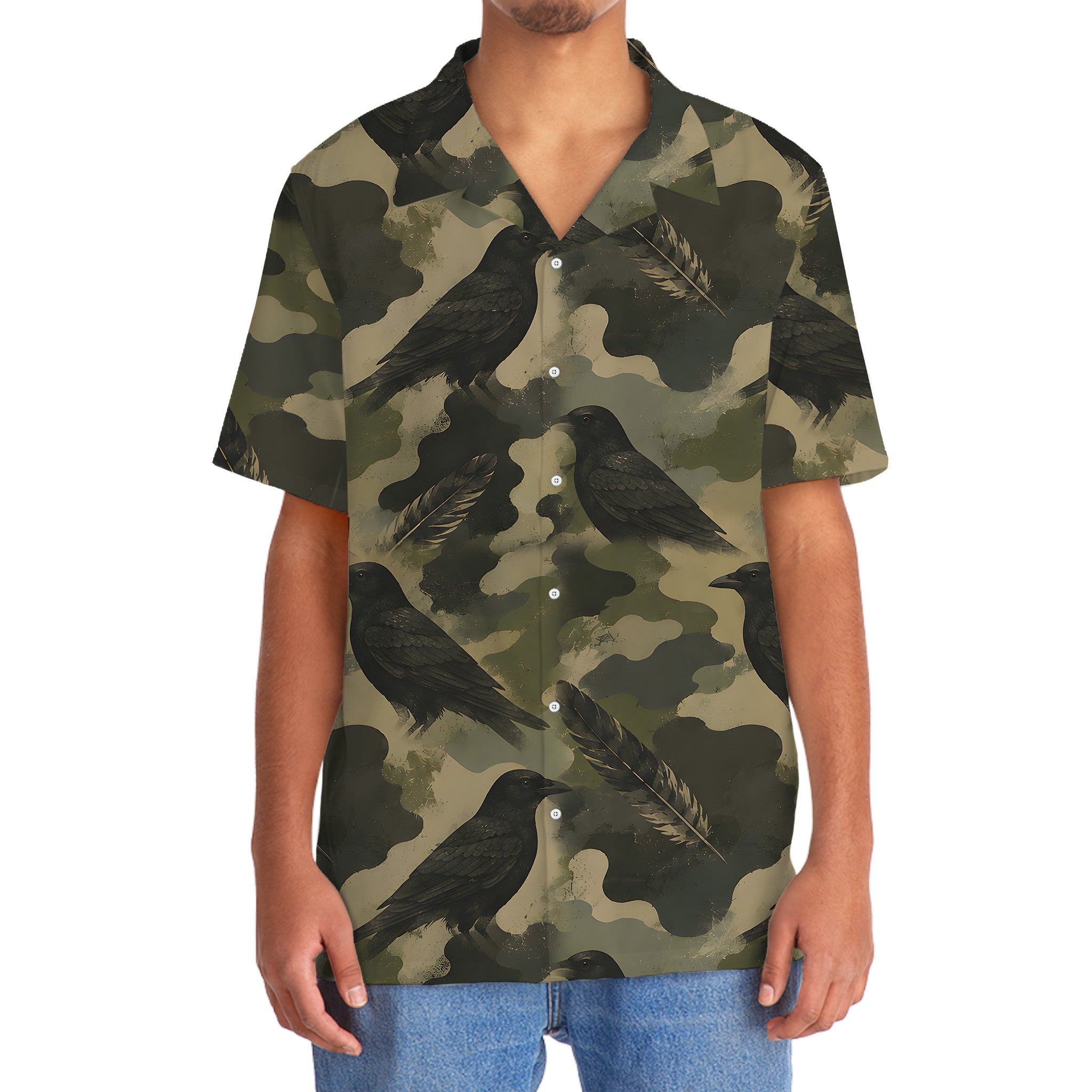 Crow Camouflage Graphic Pattern Hawaiian Shirt