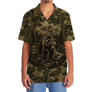 Grizzly Bear Forest Camouflage Dark Hawaiian Shirt