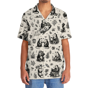 Vintage Woodcut Opossum Activities Hawaiian Shirt