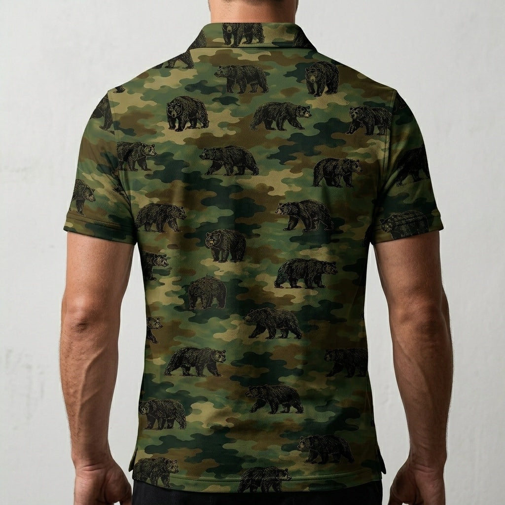 Black Bear Camouflage Millitary Men Polo Shirt