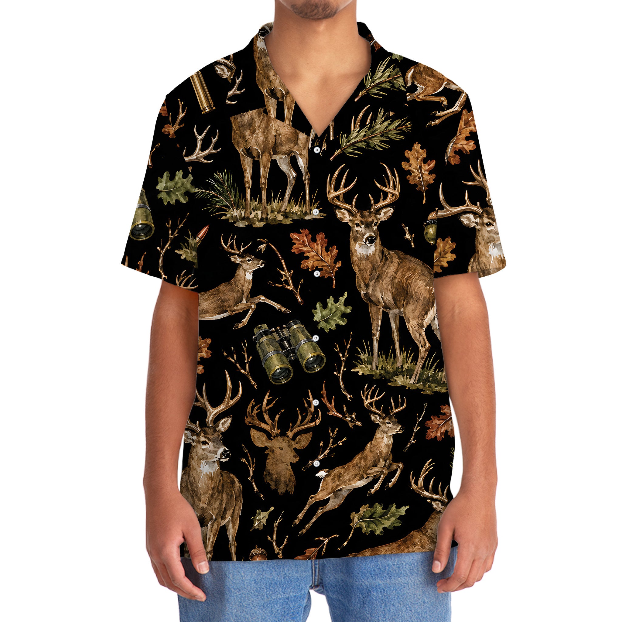 Deer Hunting Retro Black Hawaiian Shirt