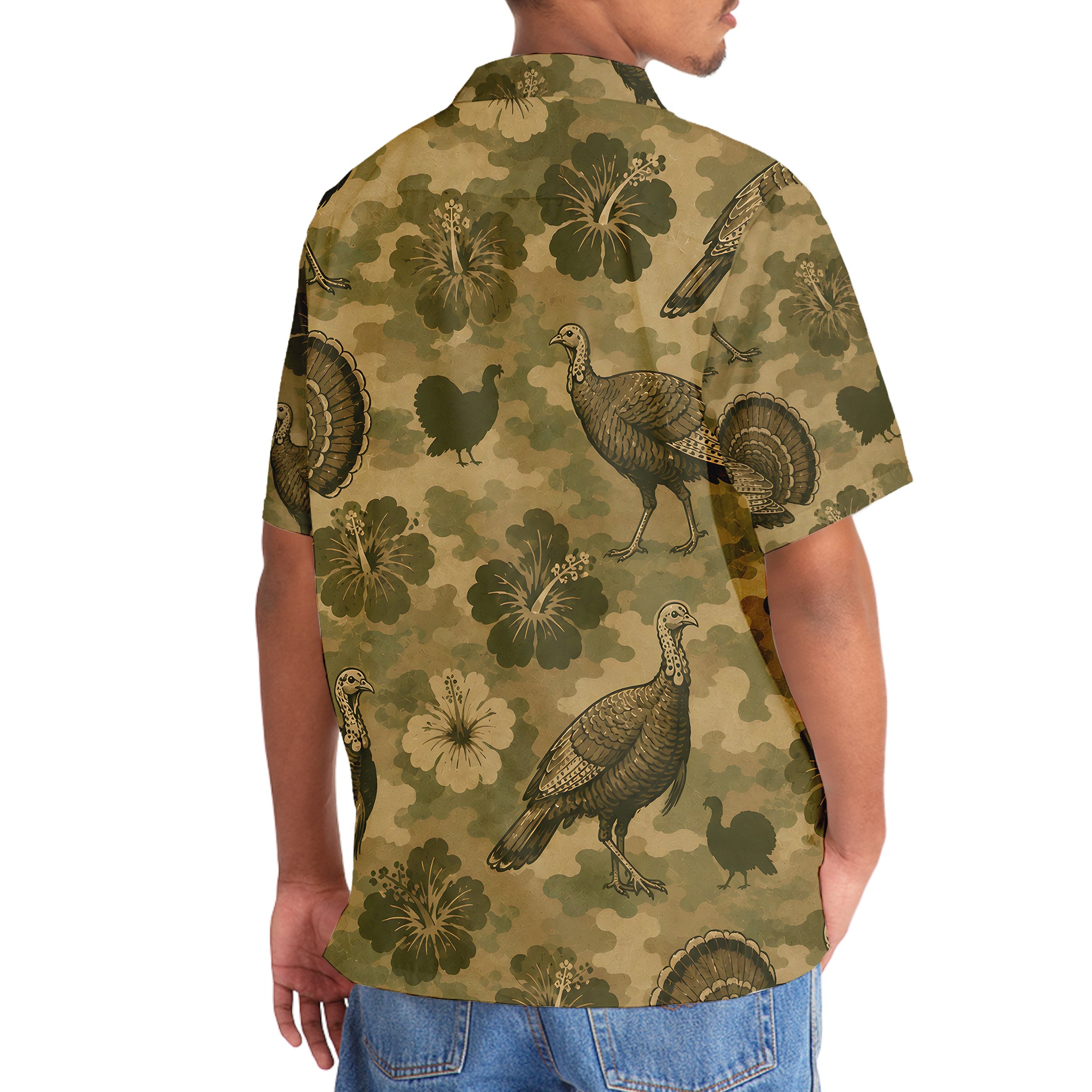 Turkey Hibiscus Camouflage Hawaiian Shirt
