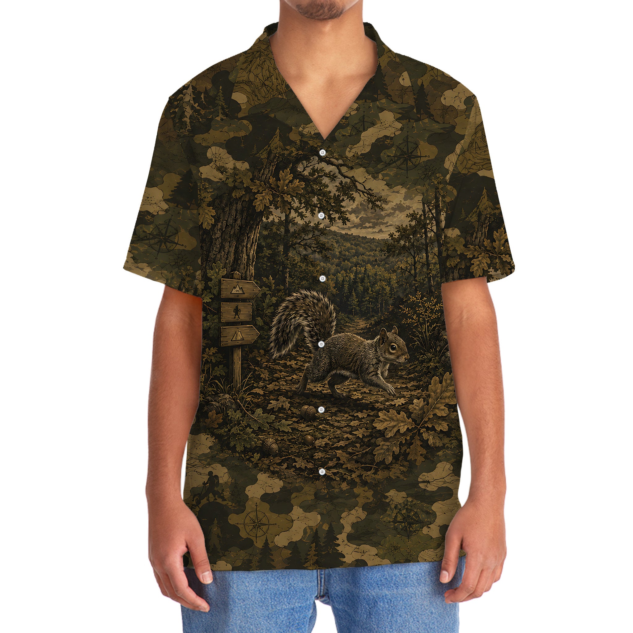 Squirrel Forest Camouflage Dark Hawaiian Shirt