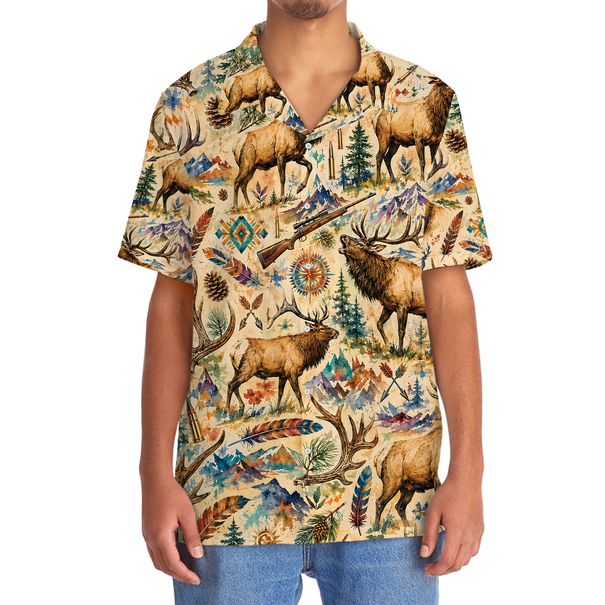 Elk Hunting Watercolor Hawaiian Shirt
