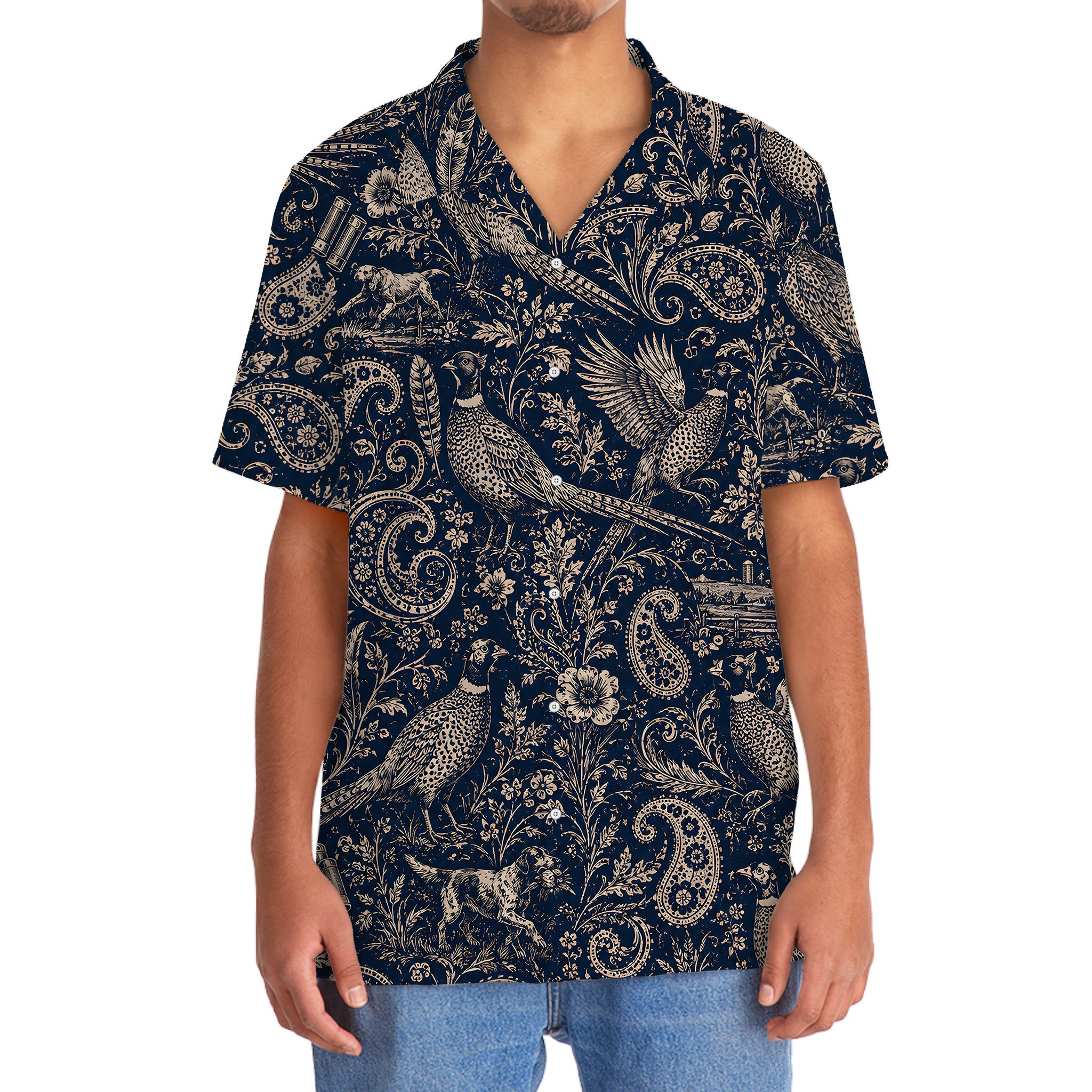 Midnight Wild Pheasant Hunting Paisley Hawaiian Shirt