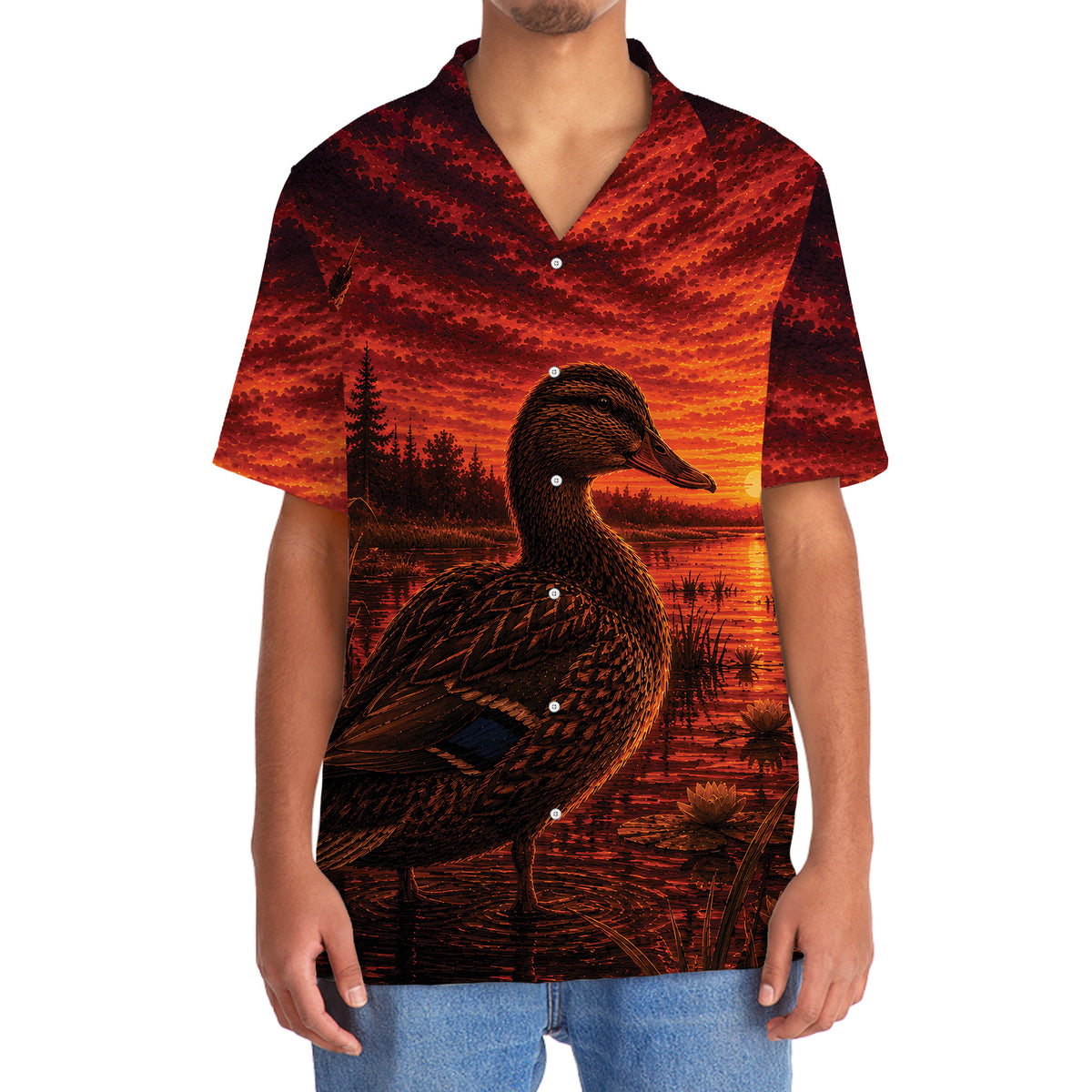 Duck Hunting Burnt Sky Hawaiian Shirt