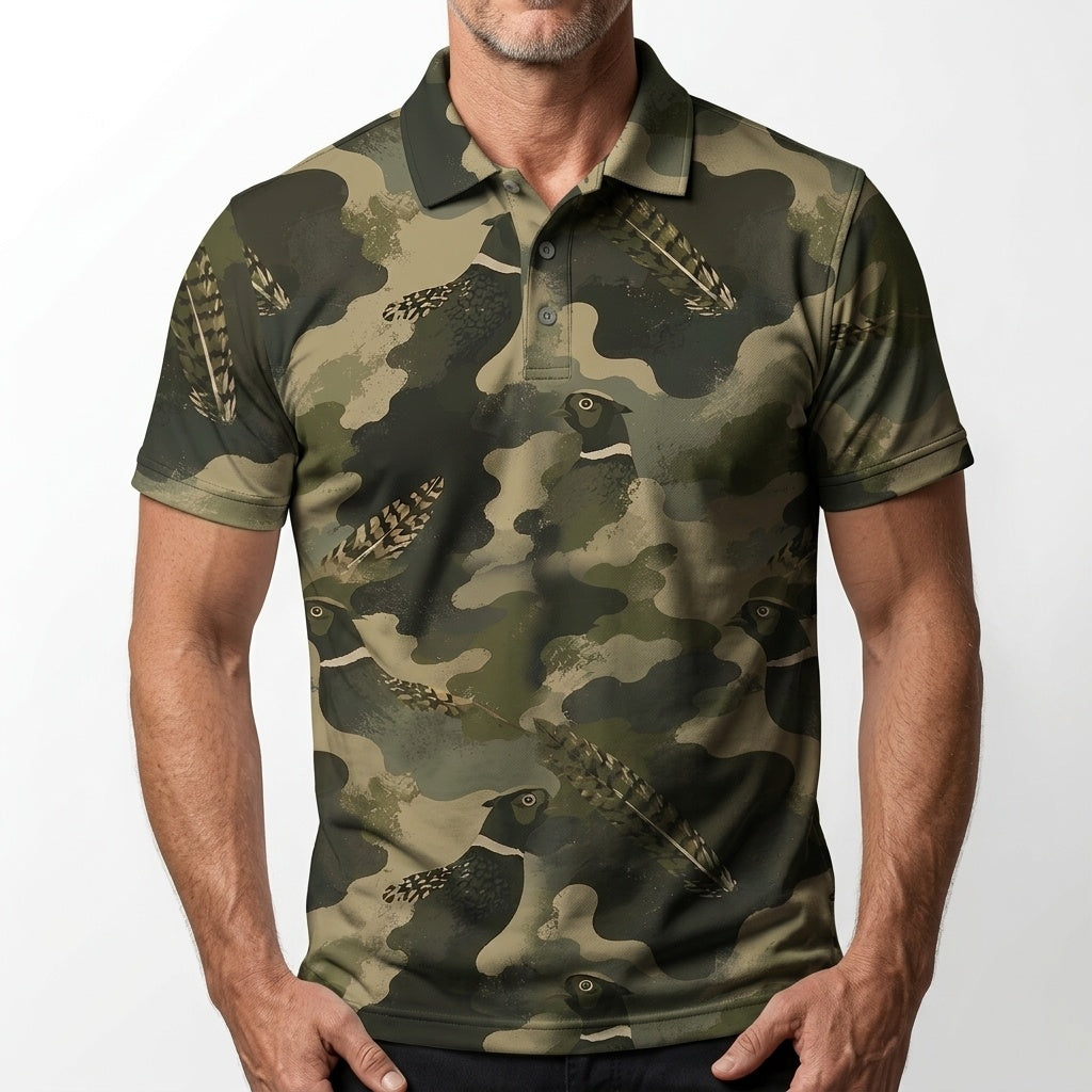 Pheasant Camouflage Ring Necked Pattern Men Polo Shirt