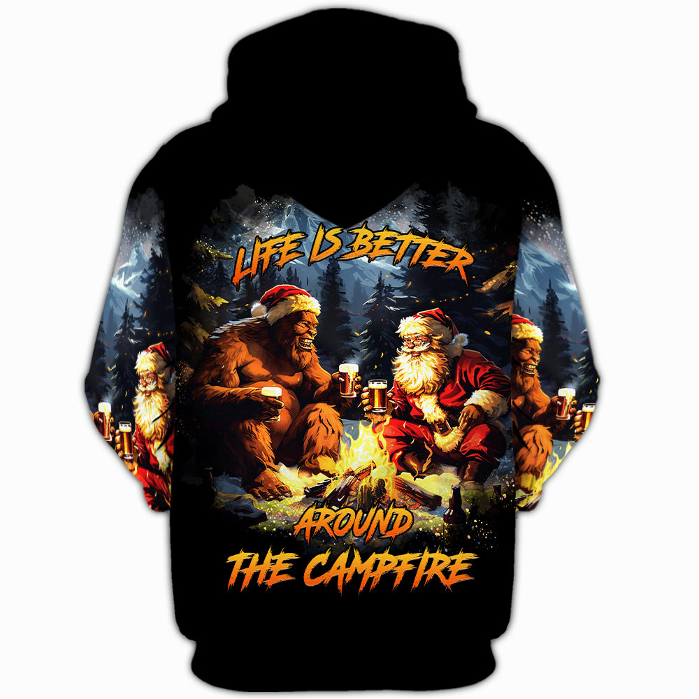 Funny Bigfoot & Santa Life Is Better Around The Campfire All Over Print Shirt
