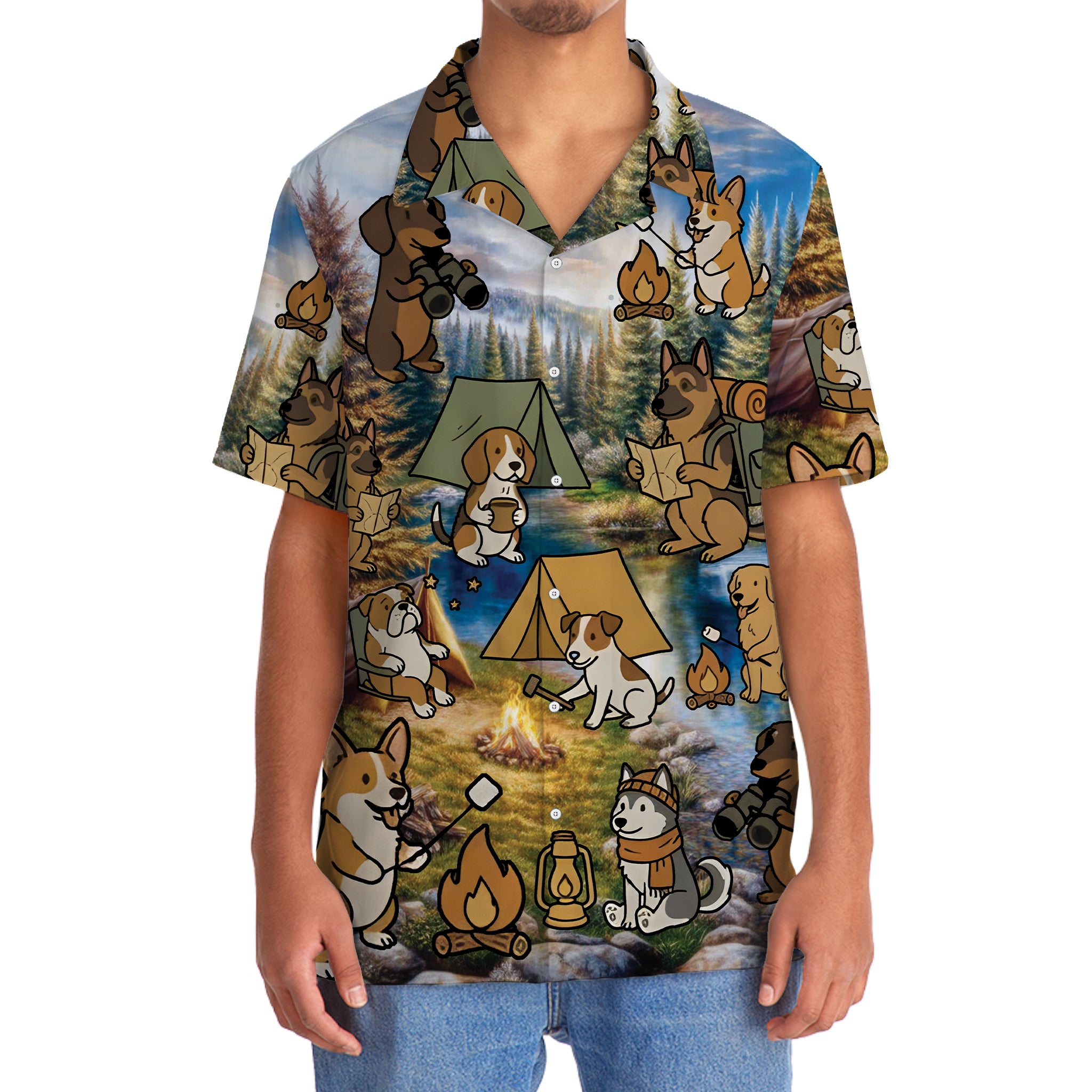 Funny Dog Camping Hawaiian Shirt