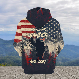 Vintage Patriotic Bigfoot Not All Who Wander All Over Print Shirt