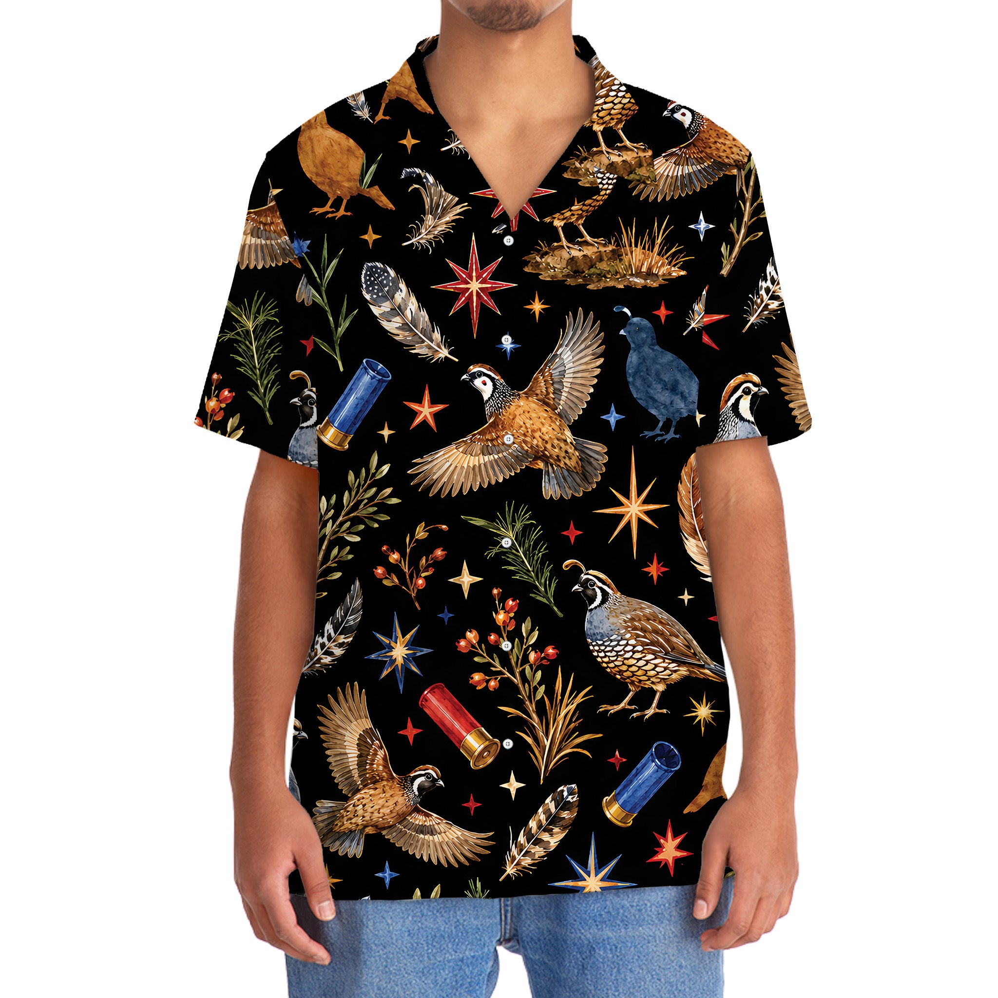 Quail Hunting Retro Black Hawaiian Shirt