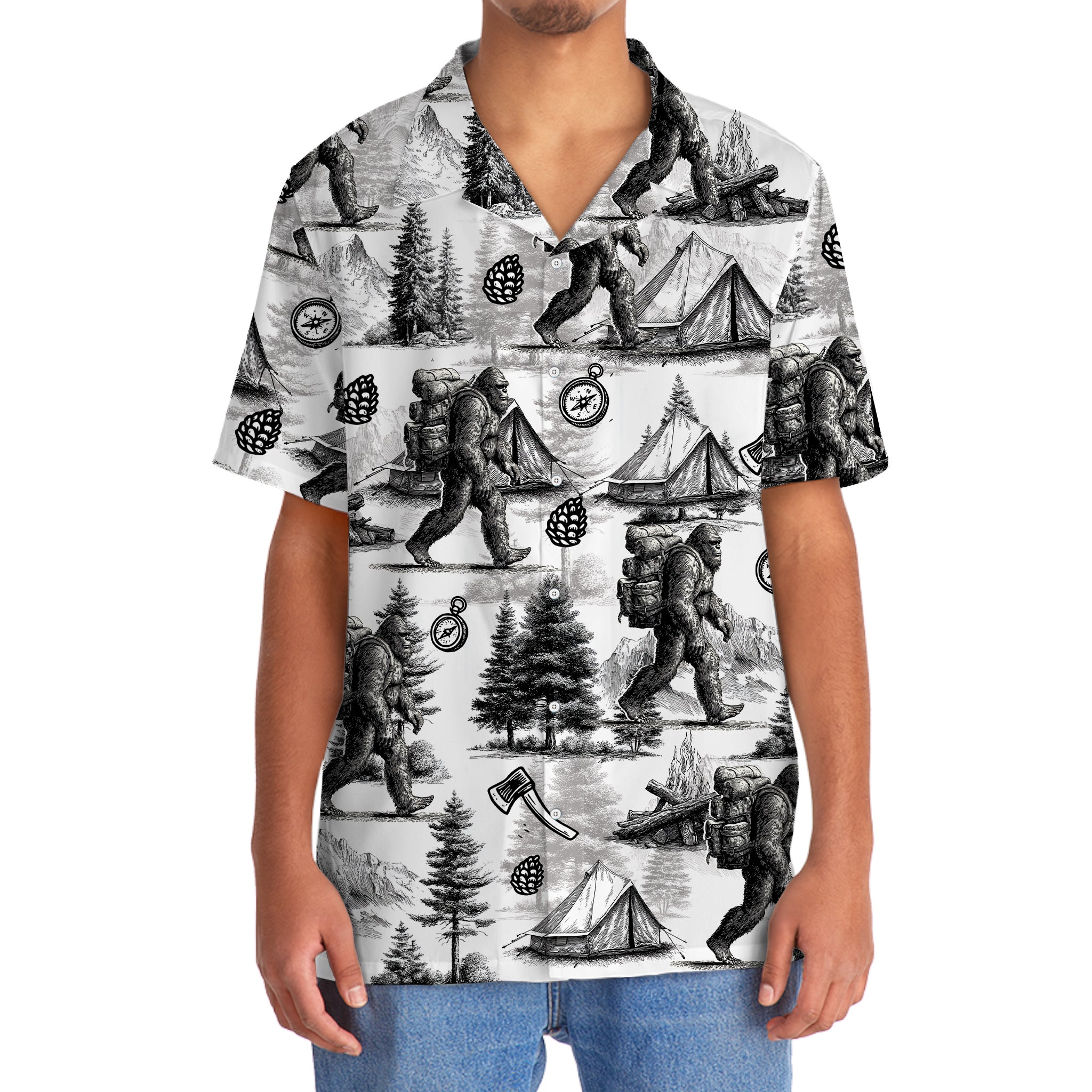Vintage Bigfoot Go Camping Hawaiian Shirt
