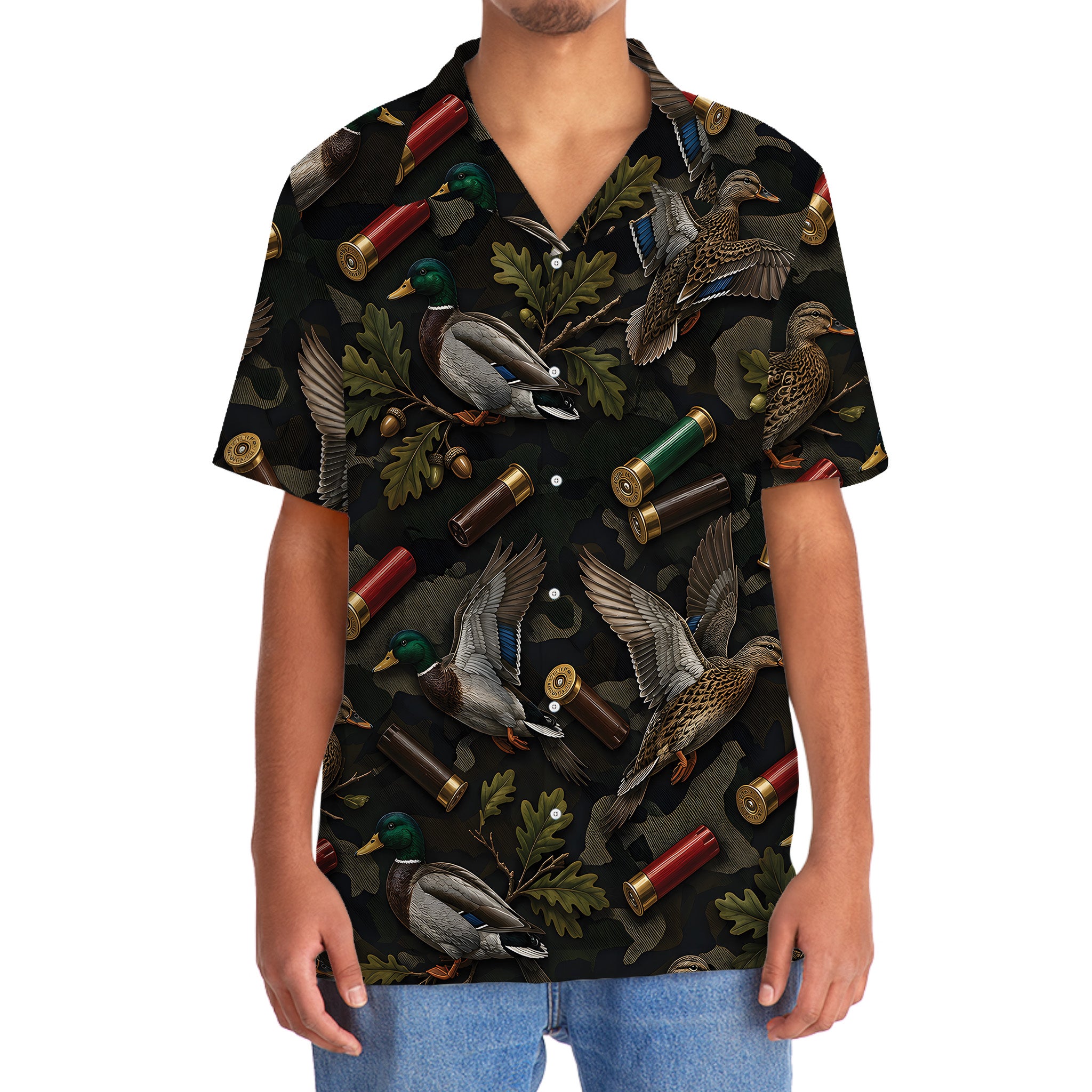 Vintage Duck Hunting Camouflage Black Hawaiian Shirt