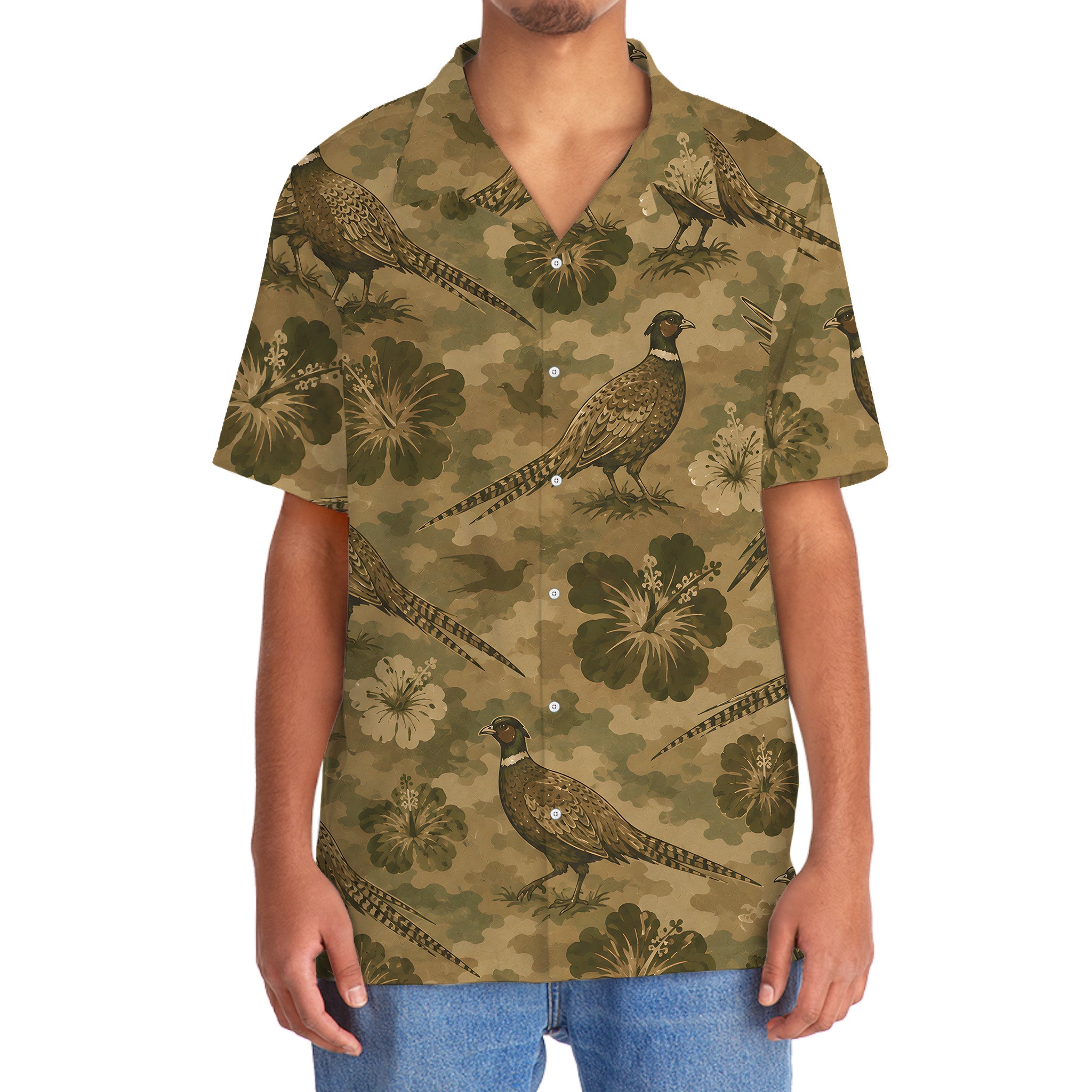 Pheasant Hibiscus Camouflage Hawaiian Shirt