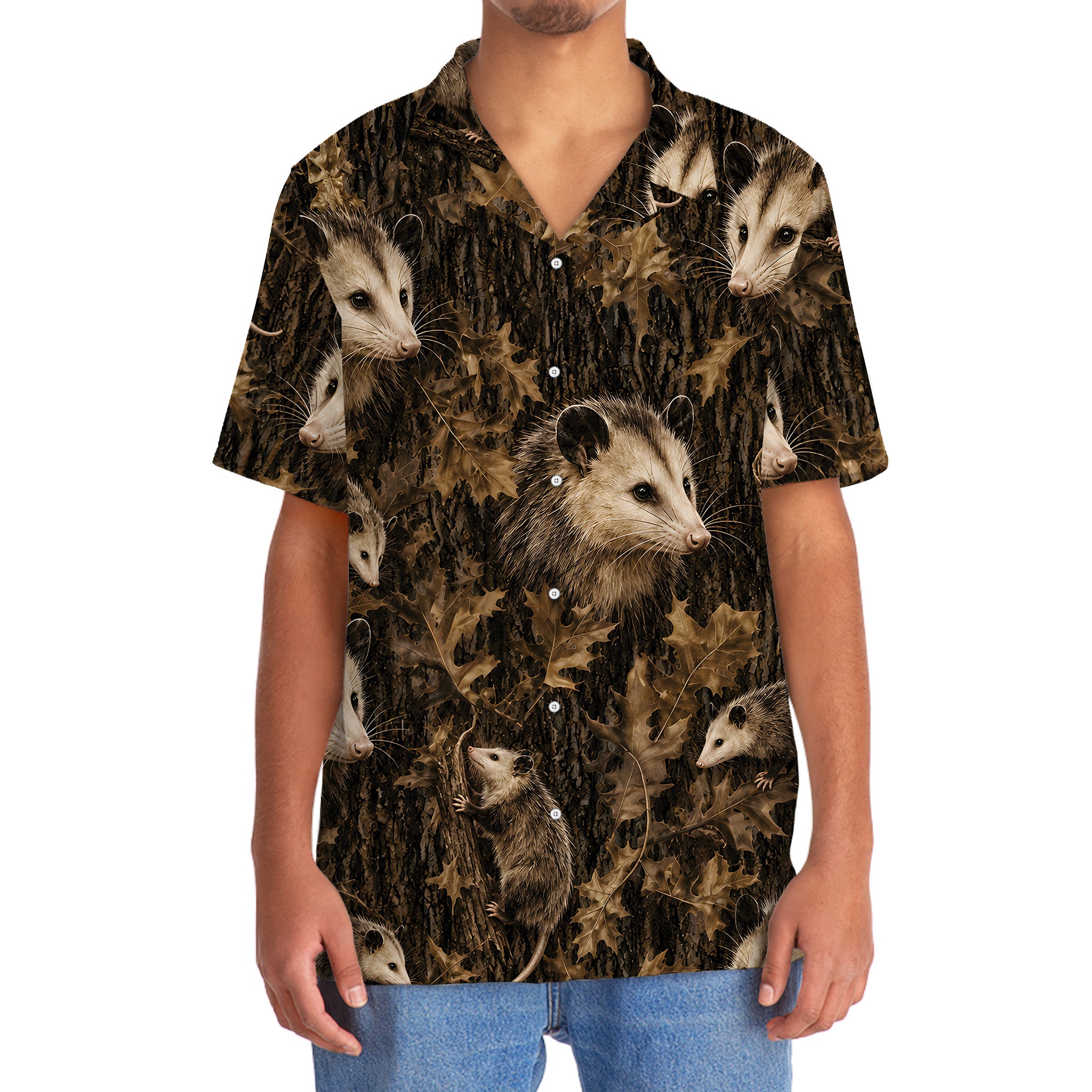 Vintage Opossum Art Camo Hawaiian Shirt