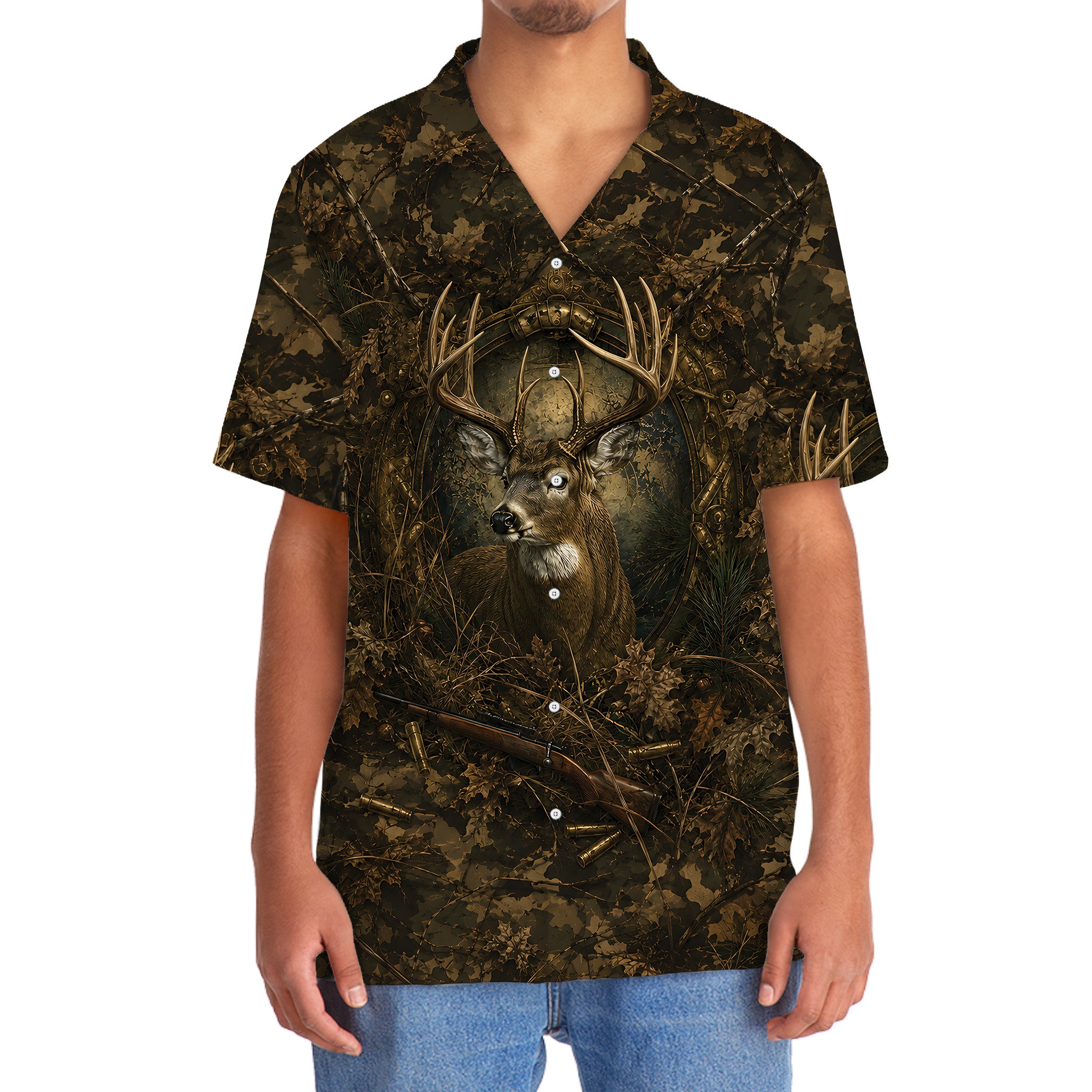 Deer Hunting Dark Camo Hawaiian Shirt