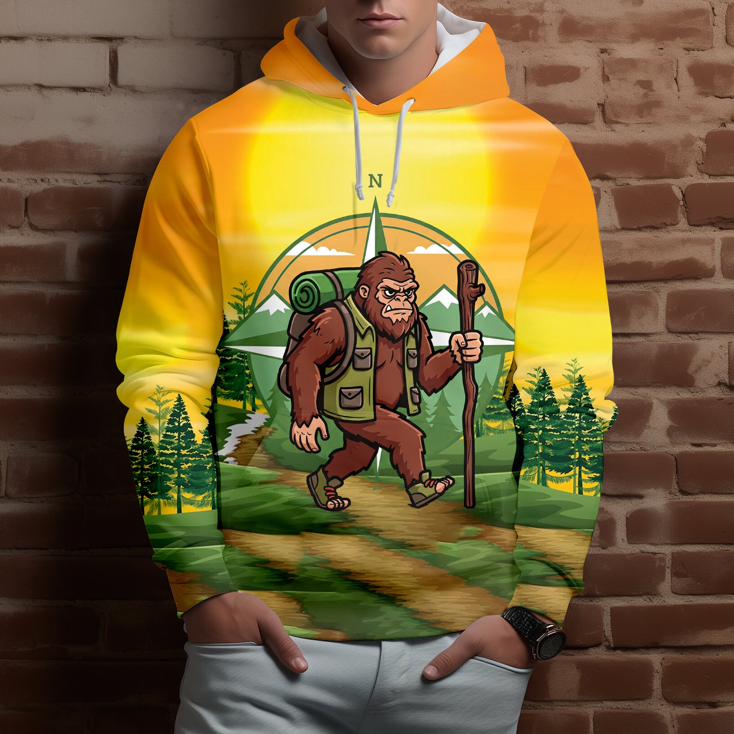 Funny Bigfoot Hiking All Over Print Shirt