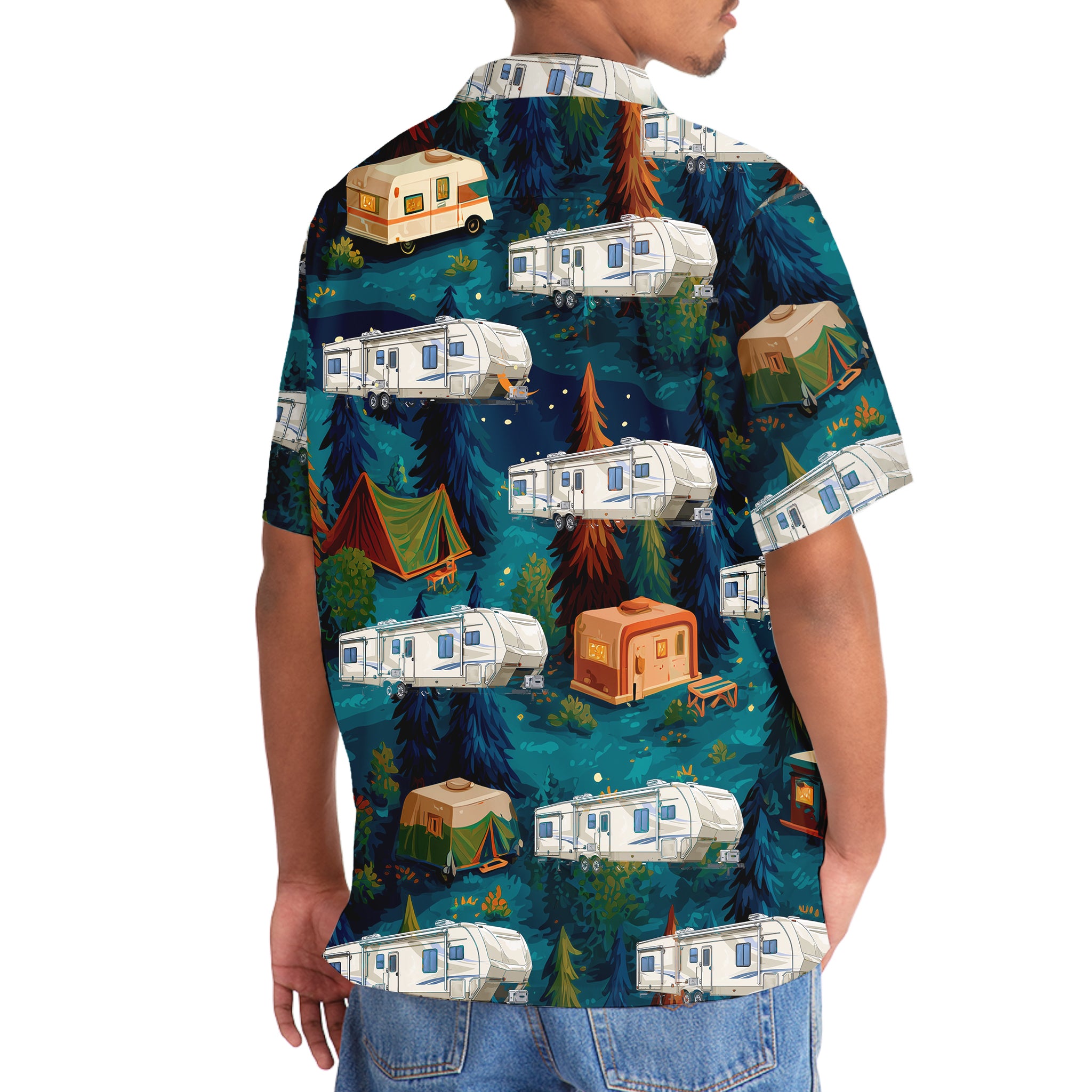 Night Forest Fiffth-Wheel Trailer Hawaiian Shirt
