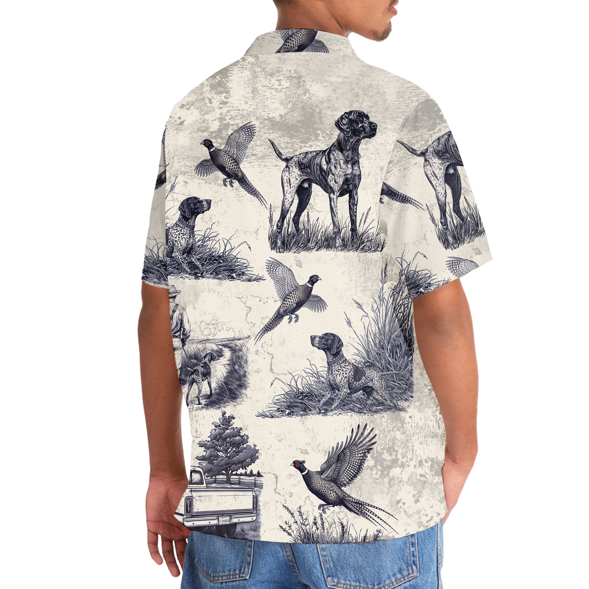 Retro Pheasant & Hunting GSP Dog Button Down Hawaiian Shirt