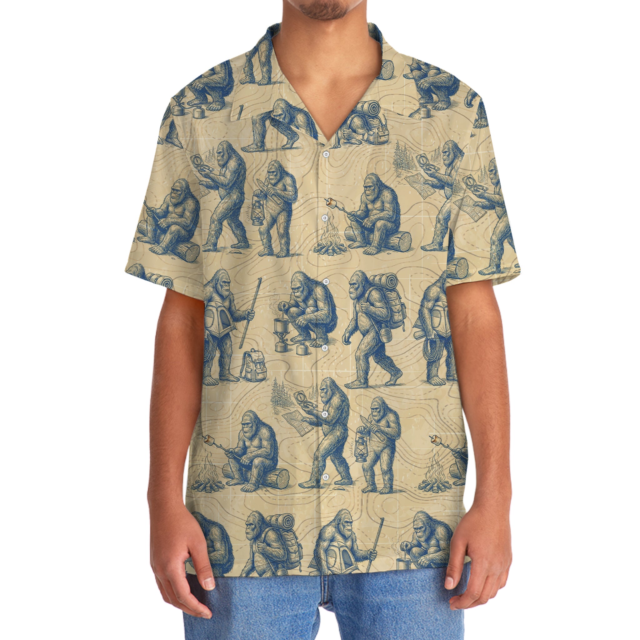 Bigfoot Goes Camping Hawaiian Shirt